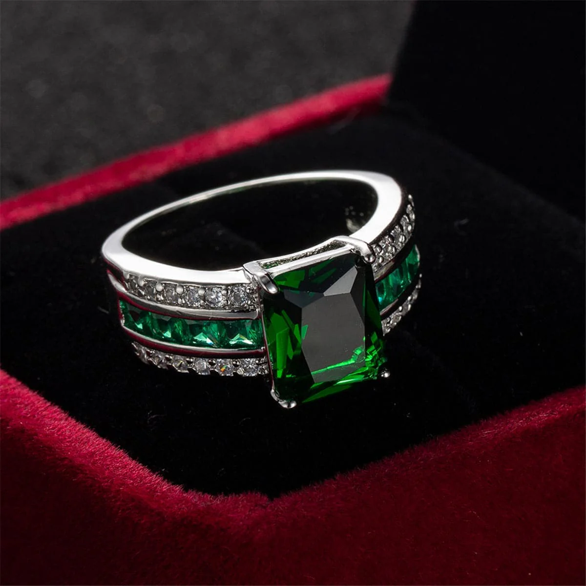 Green Crystal & Cubic Zirconia Princess-Cut Ring - Image 6