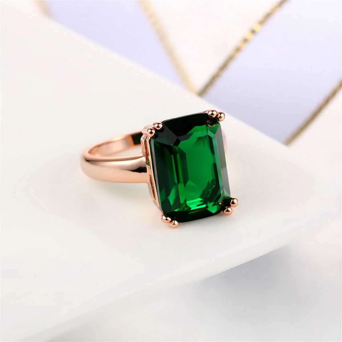 Green Crystal & Rose Goldtone Emerald-Cut Ring - Image 2