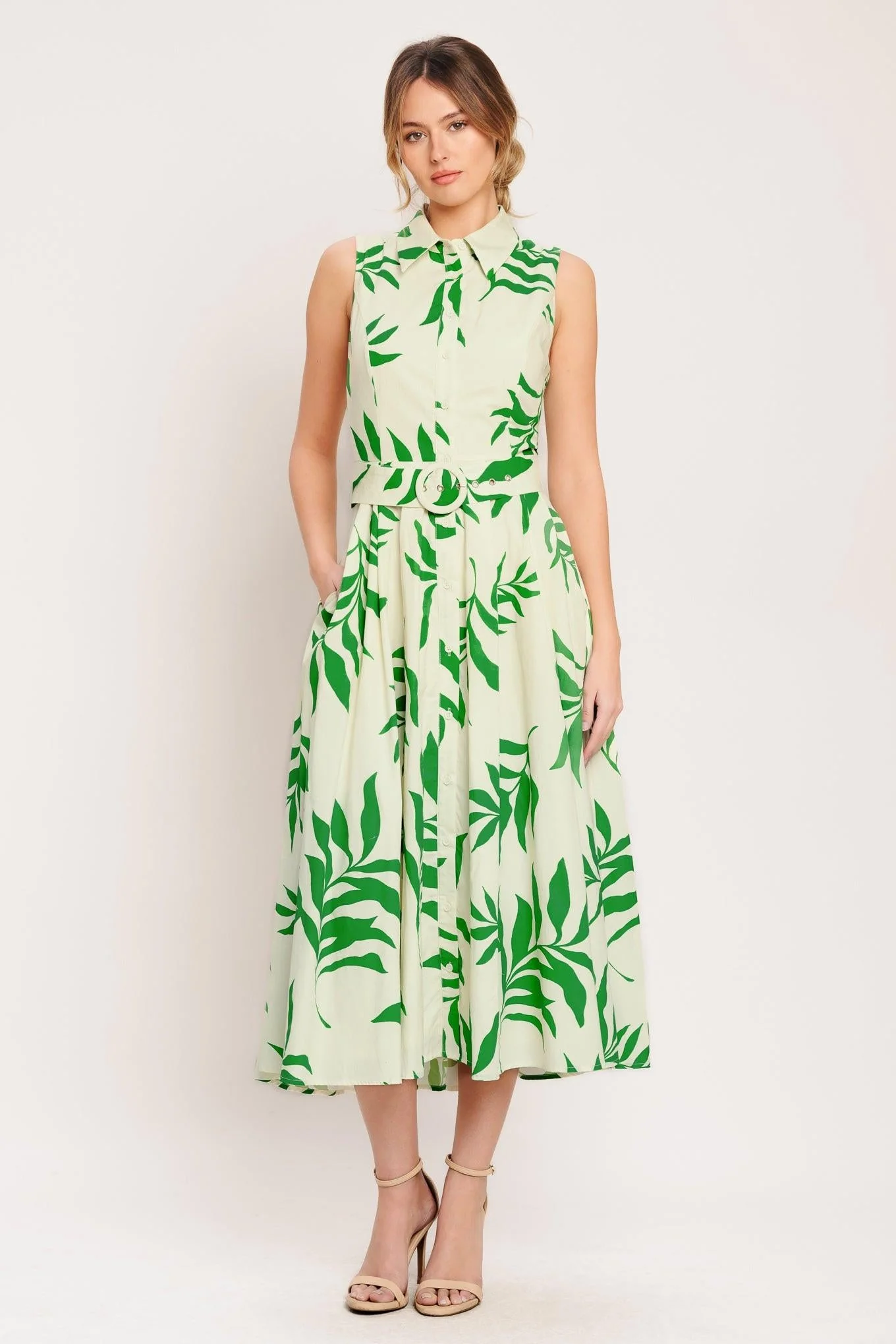 Green Daydream Woven Midi Dress - Image 3