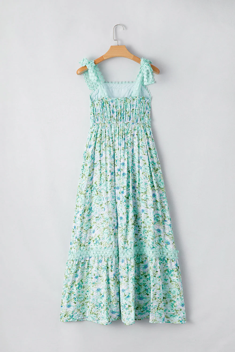 Green Floral Lace Tied Strap Empire Waist Maxi Dress - Image 7