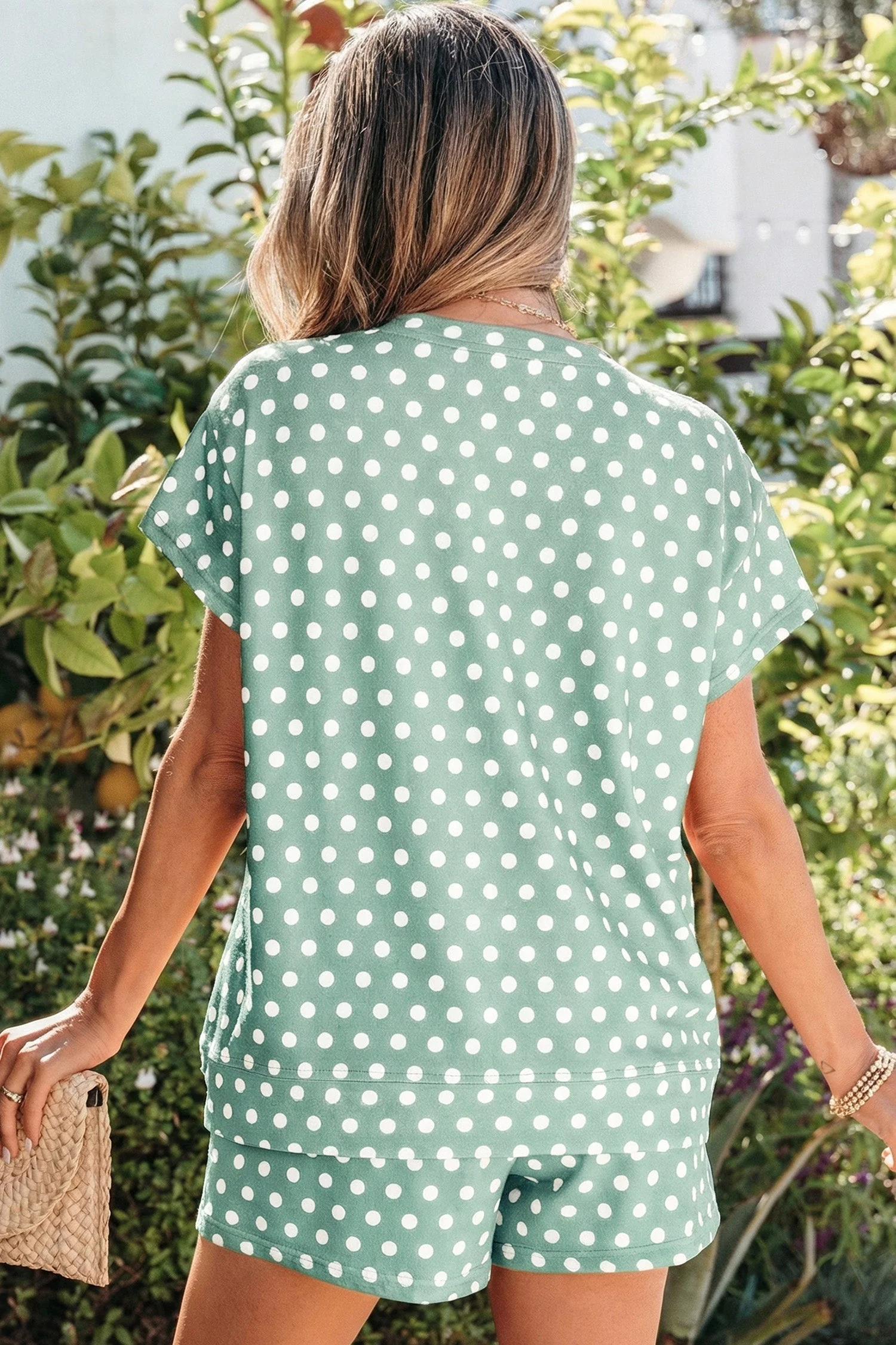 Green Polka Dot Print Short Set - Image 2