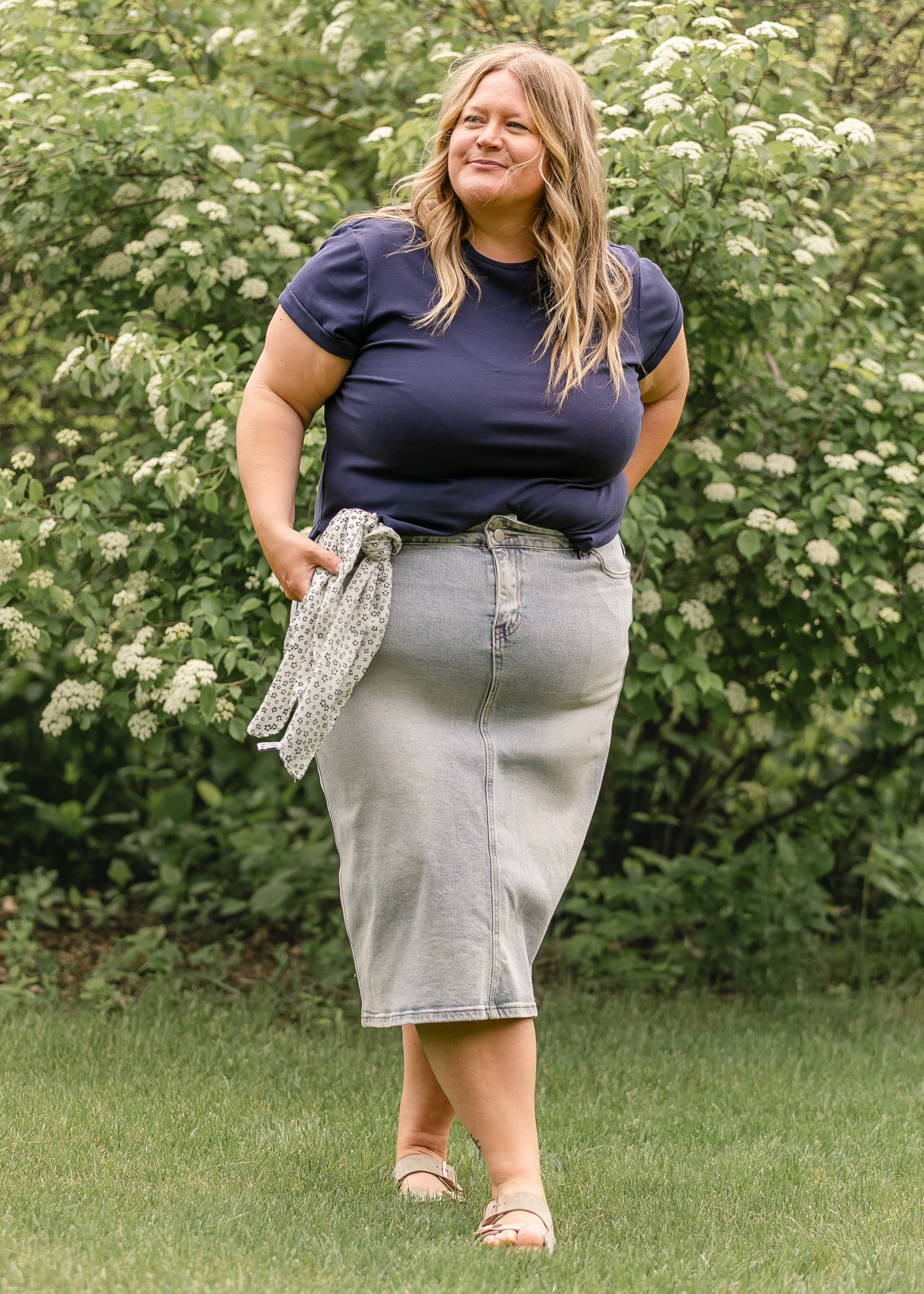Greta Light Wash Midi Denim Skirt - Image 13