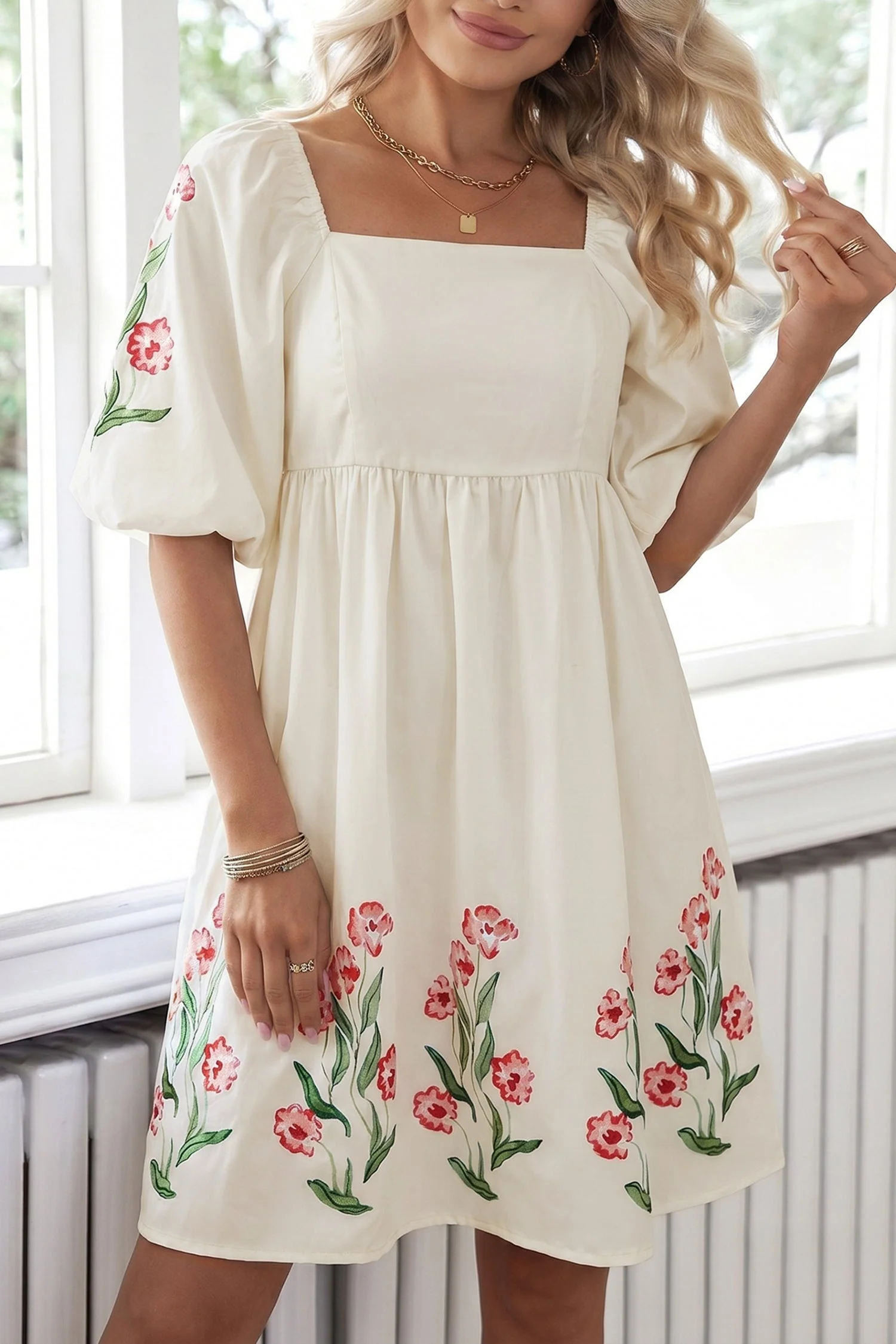 Threaded Pear Greta Puff Sleeve Babydoll Dress - Image 3