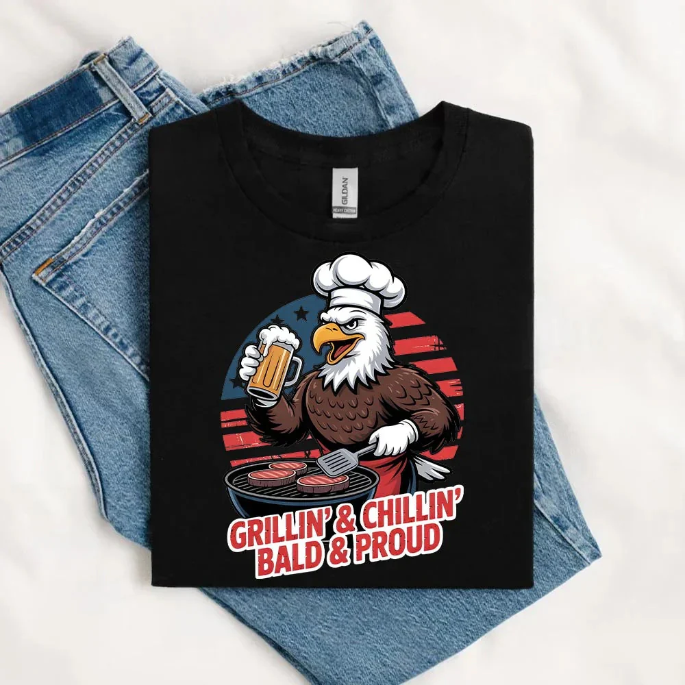 Grillin’ & Chillin’, Bald & Proud T-Shirt – Patriotic Bald Eagle BBQ Vintage Tee - Image 14