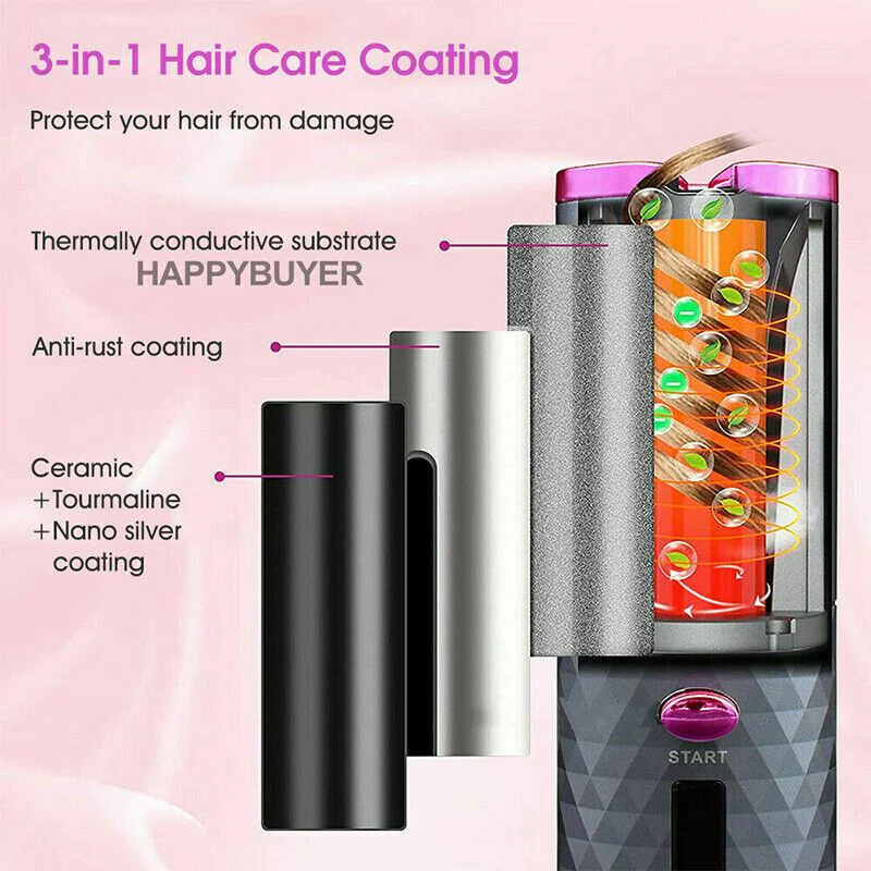 Hair Curler LCD Cordless Auto Rotating Waver Curling Iron Ceramic Wireless USA - Image 16