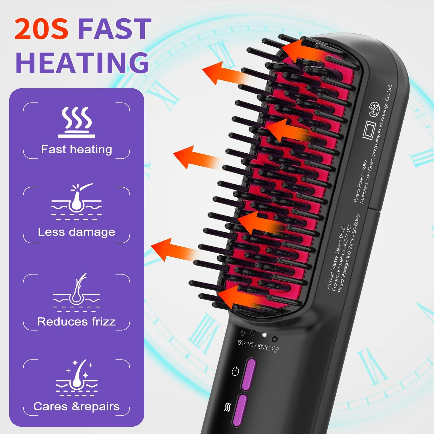 Hair Straightener Brush, Ionic Plus Steam Straightening Brush for Smooth, Anti-frizz Hair, Anti-Scald Ceramic Straightening Comb, Heated Straightener Brush Flat Iron Fast Heating for Home Salon - Image 5