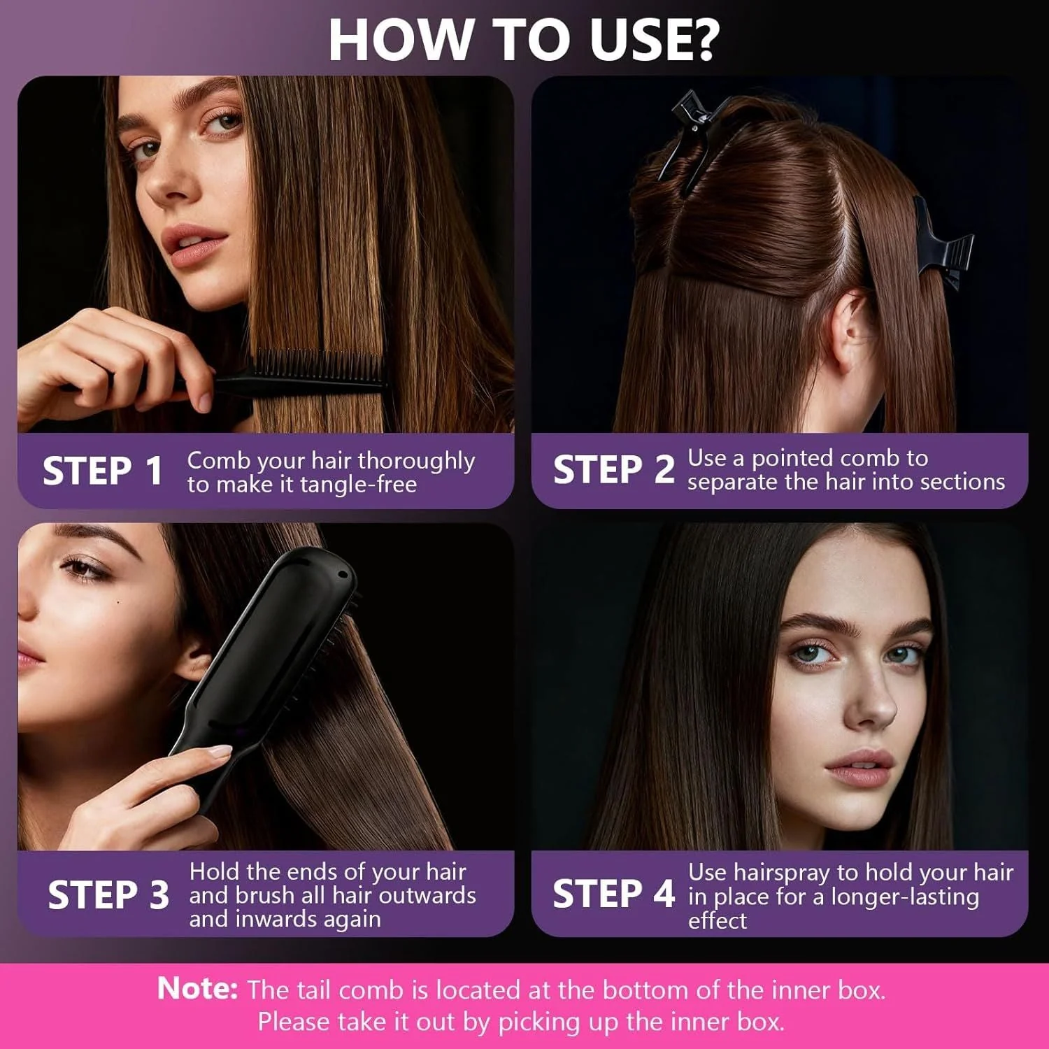 Hair Straightener, Cordless Hair Straightening Brush Portable Cordless Comb with Base Negative Ion Rechargeable Brush for Frizz-Free Shine Straightening, 6400mAh Fast Heating (Black) - Image 7