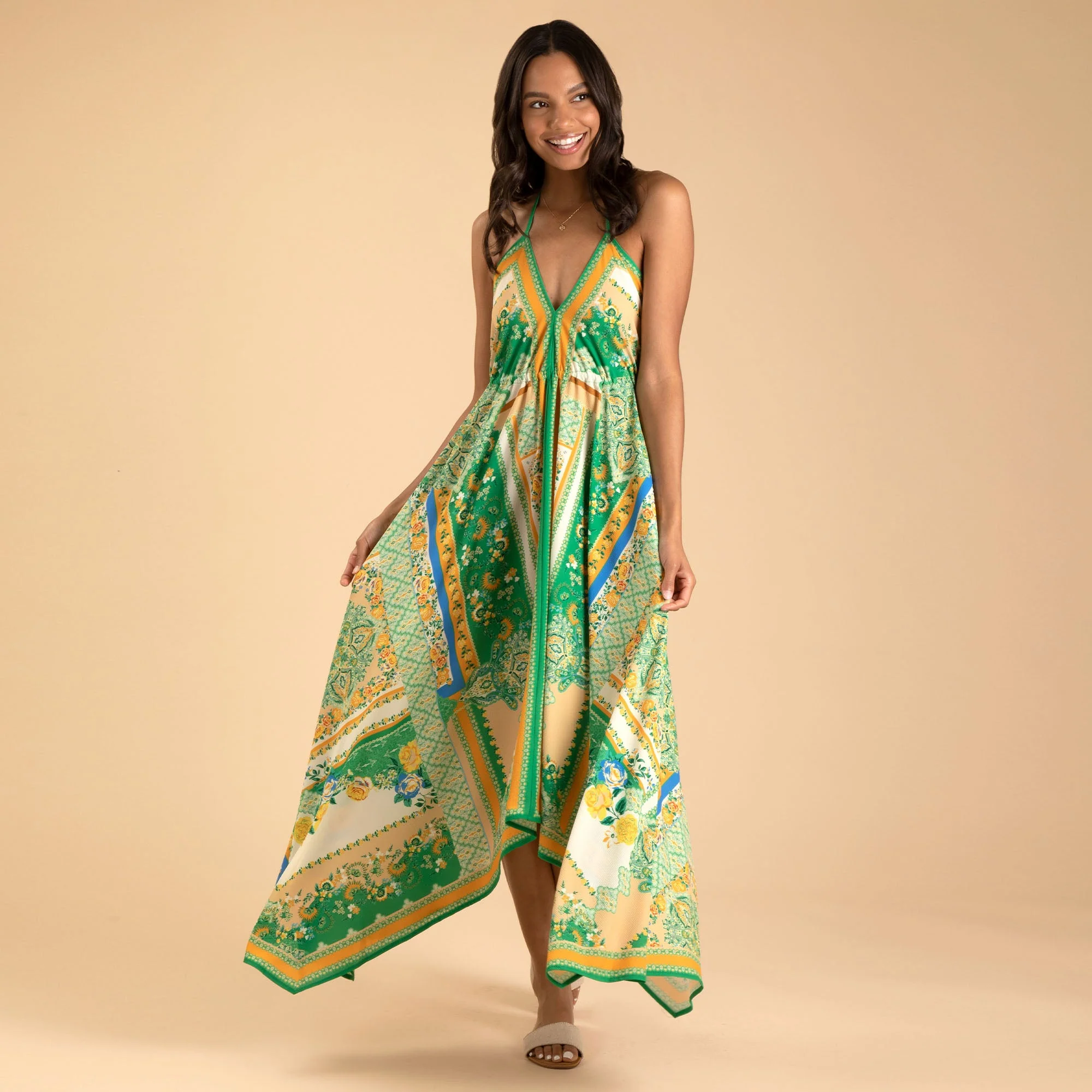 Handkerchief Halter Midi Dress - Image 2