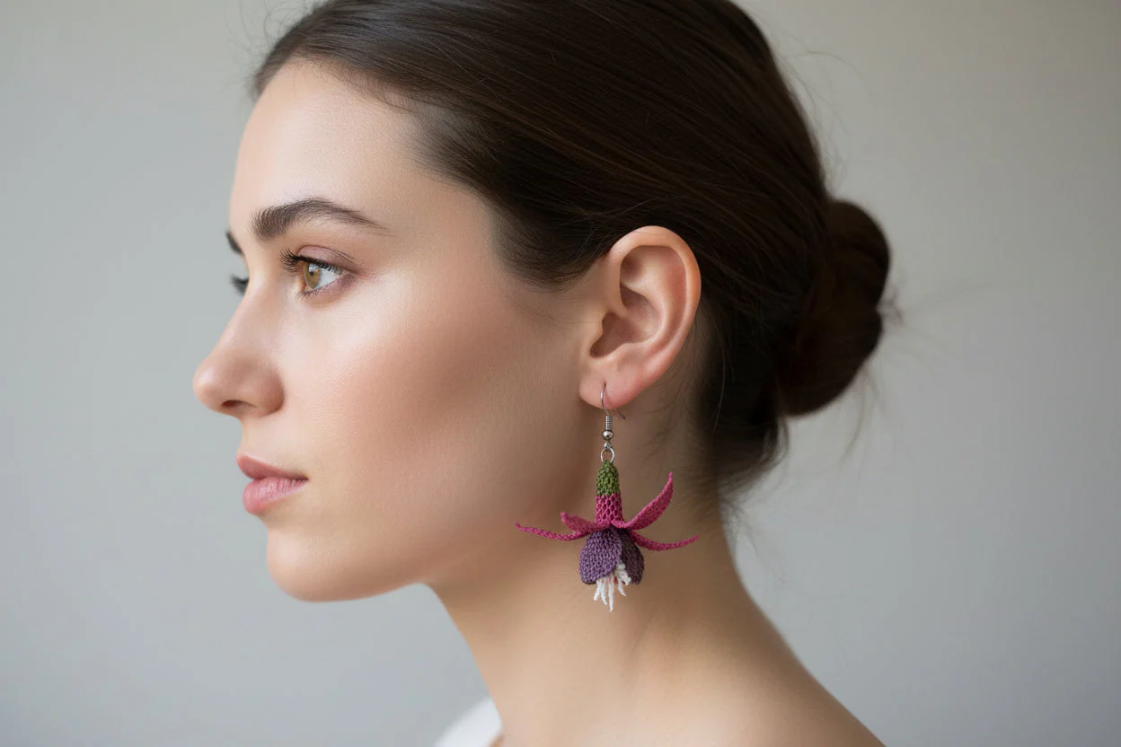 Handmade 3D Floral Crochet Dangle Earrings for Women - Image 2