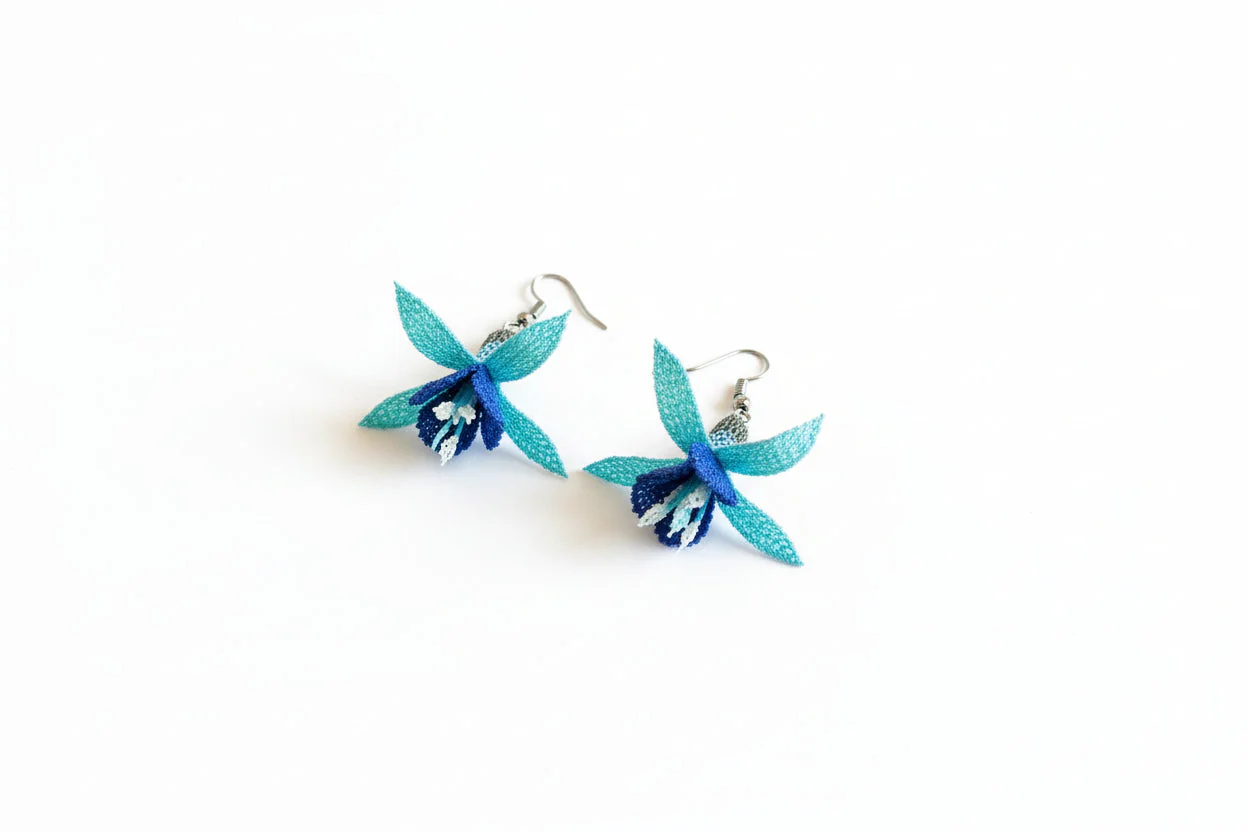 Handmade Blue 3D Floral Crochet Dangle Earrings for Women - Image 3