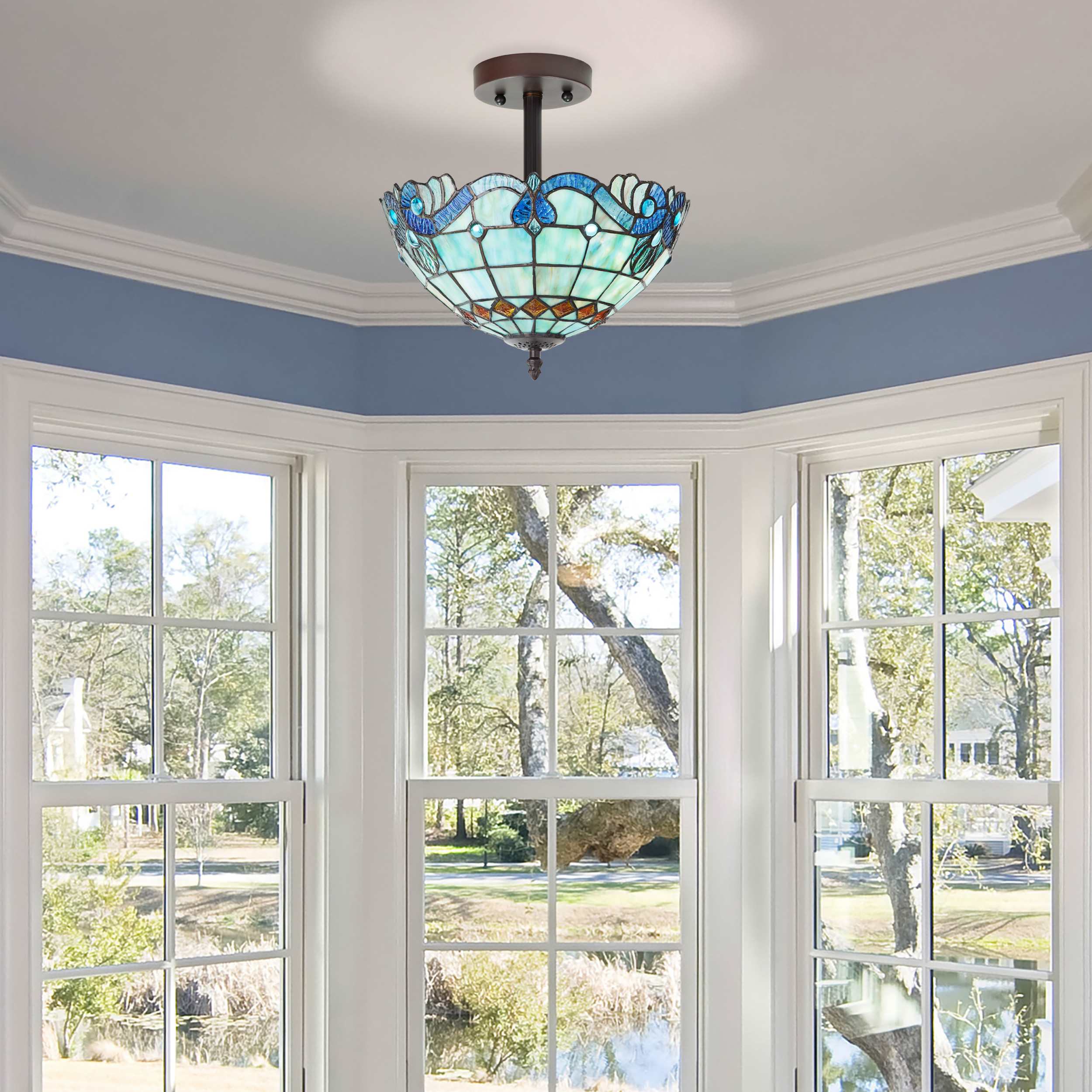 River of Goods Hanging Lamp - Green, Blue & Amber - Image 3