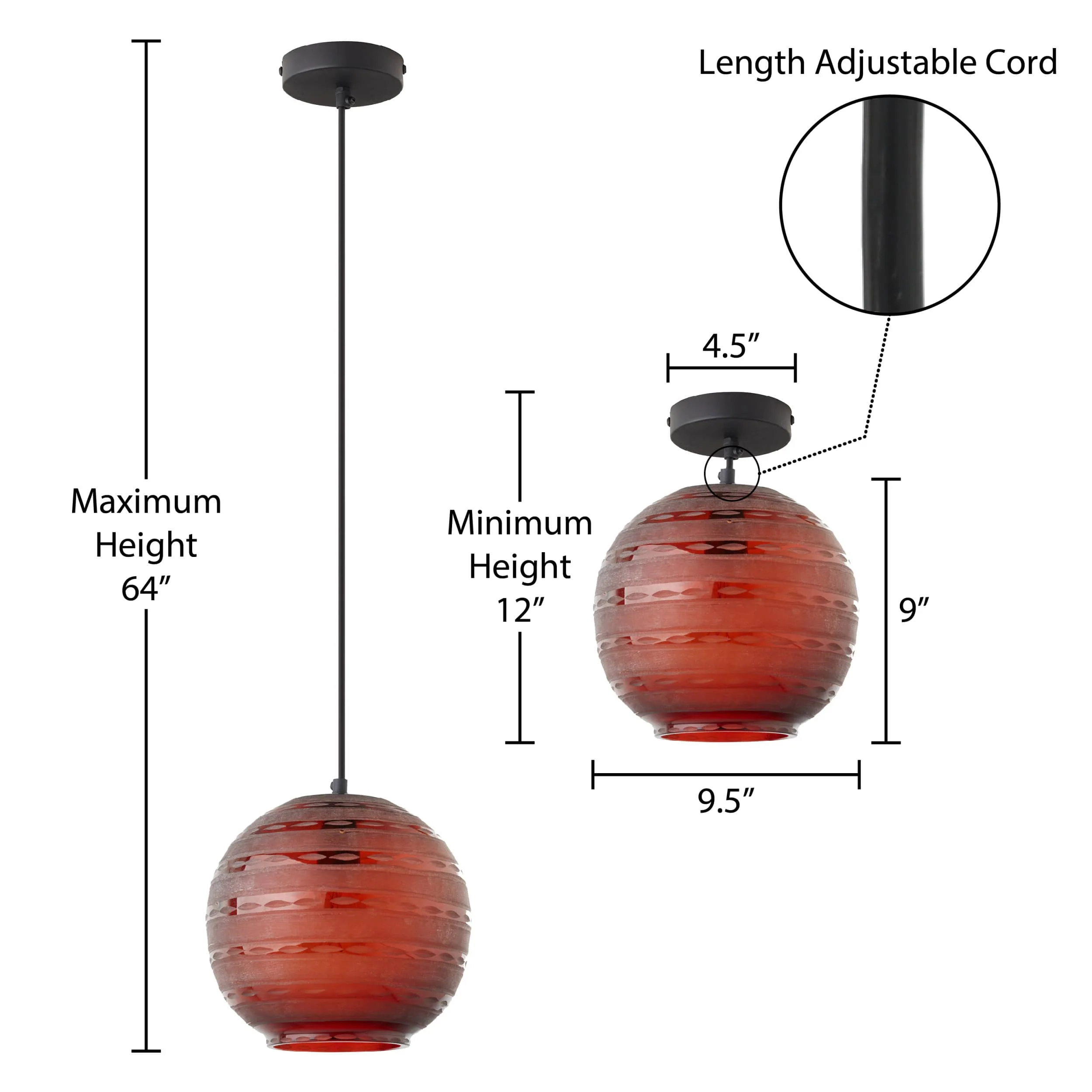 River of Goods Modern Red Blown Glass Globe Shade Pendant - Image 5