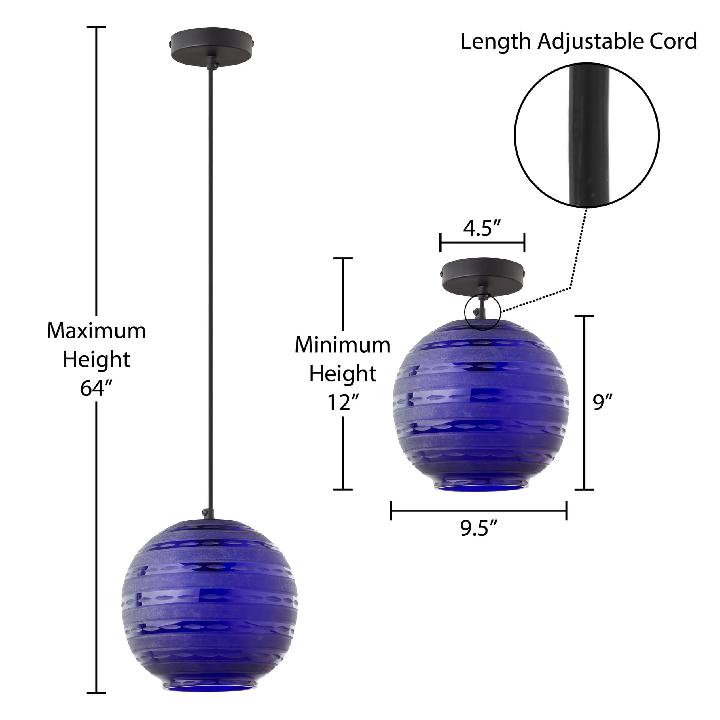 River of Goods Modern Blue Blown Glass Globe Shade Pendant - Image 5