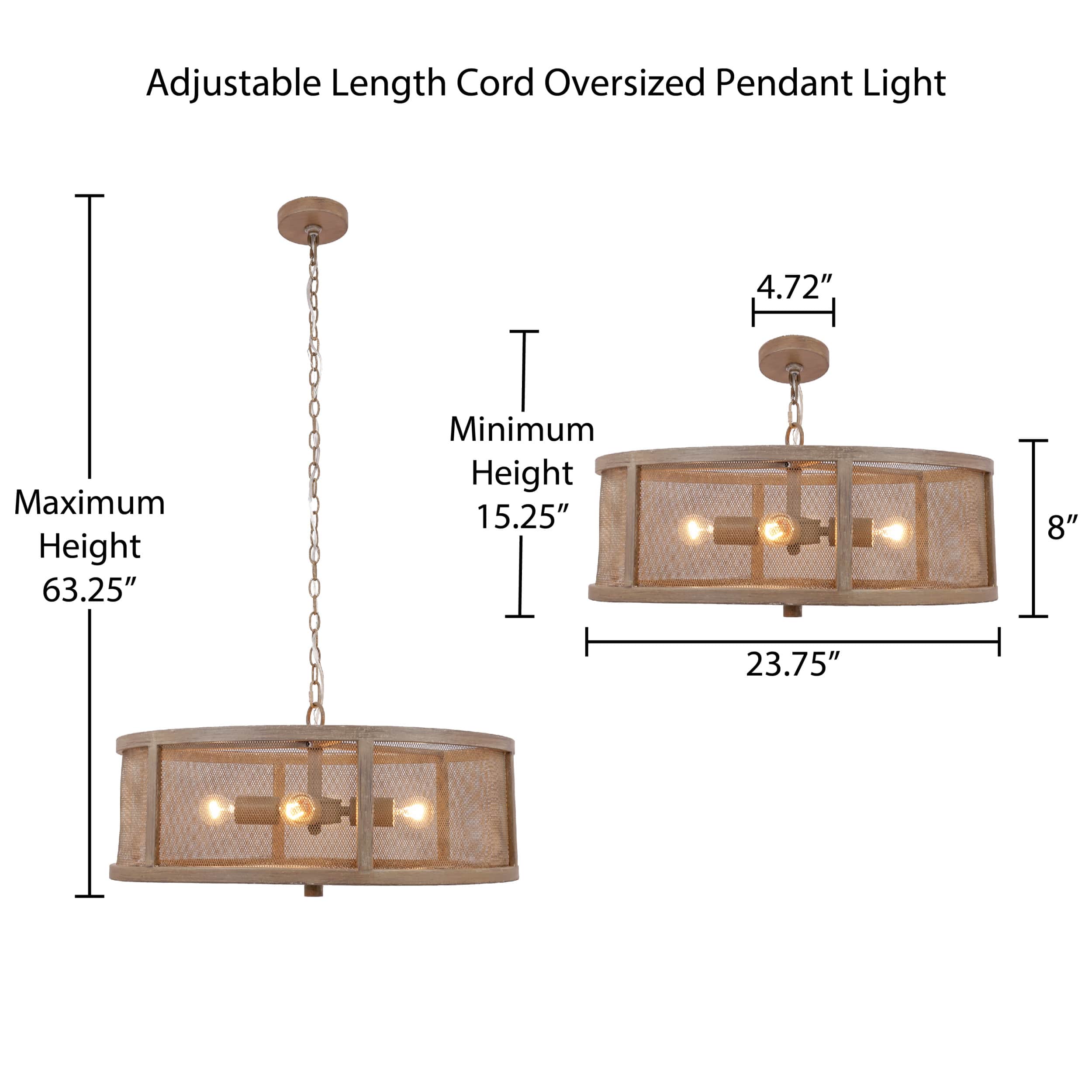 River of Goods Woodgrain-Finish Metal Caged 4-Light Chandelier - Image 5