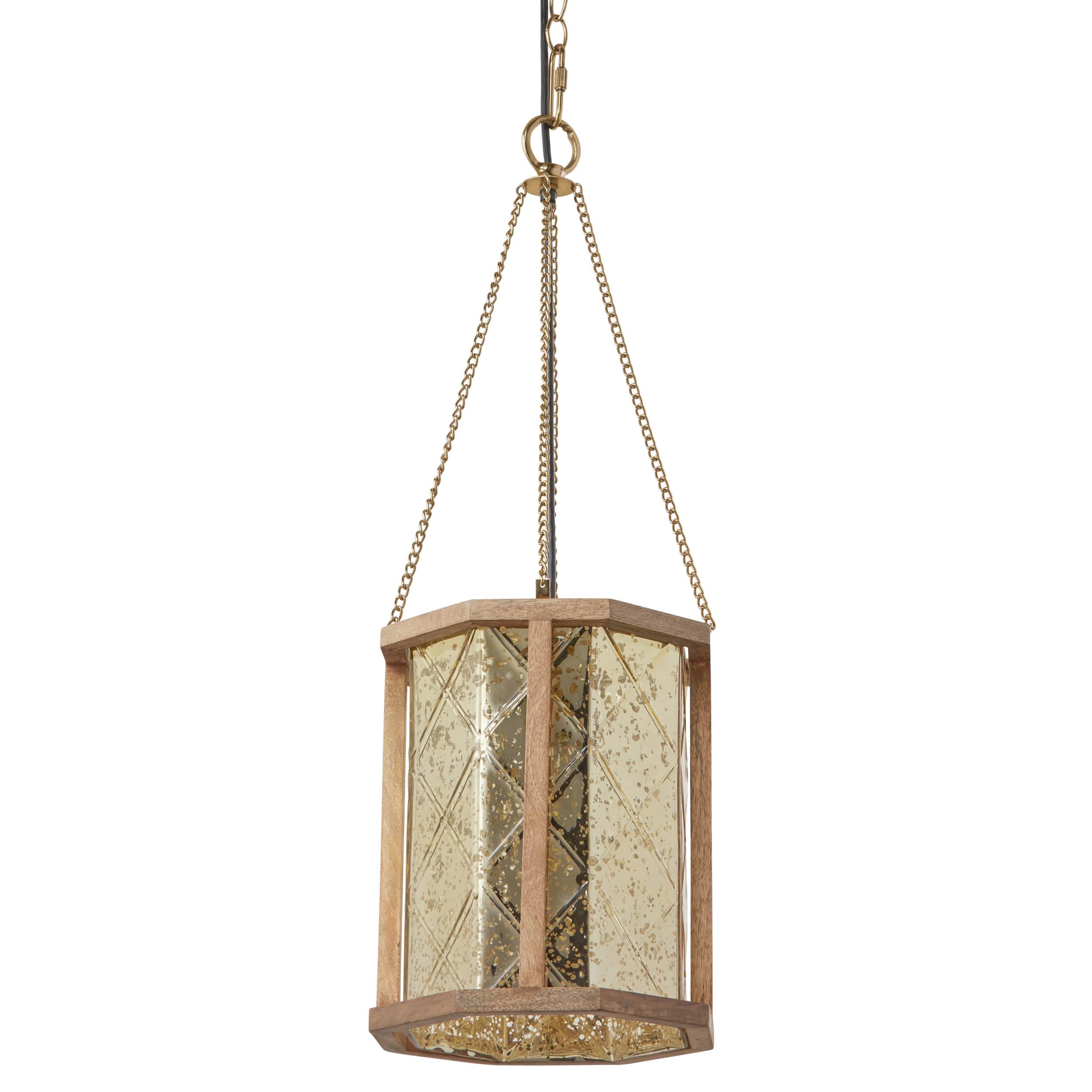 River of Goods Gold-Colored Metal Pendant Lamp with Painted Mercury Gold Glass Shade with Wood Frame - Image 8