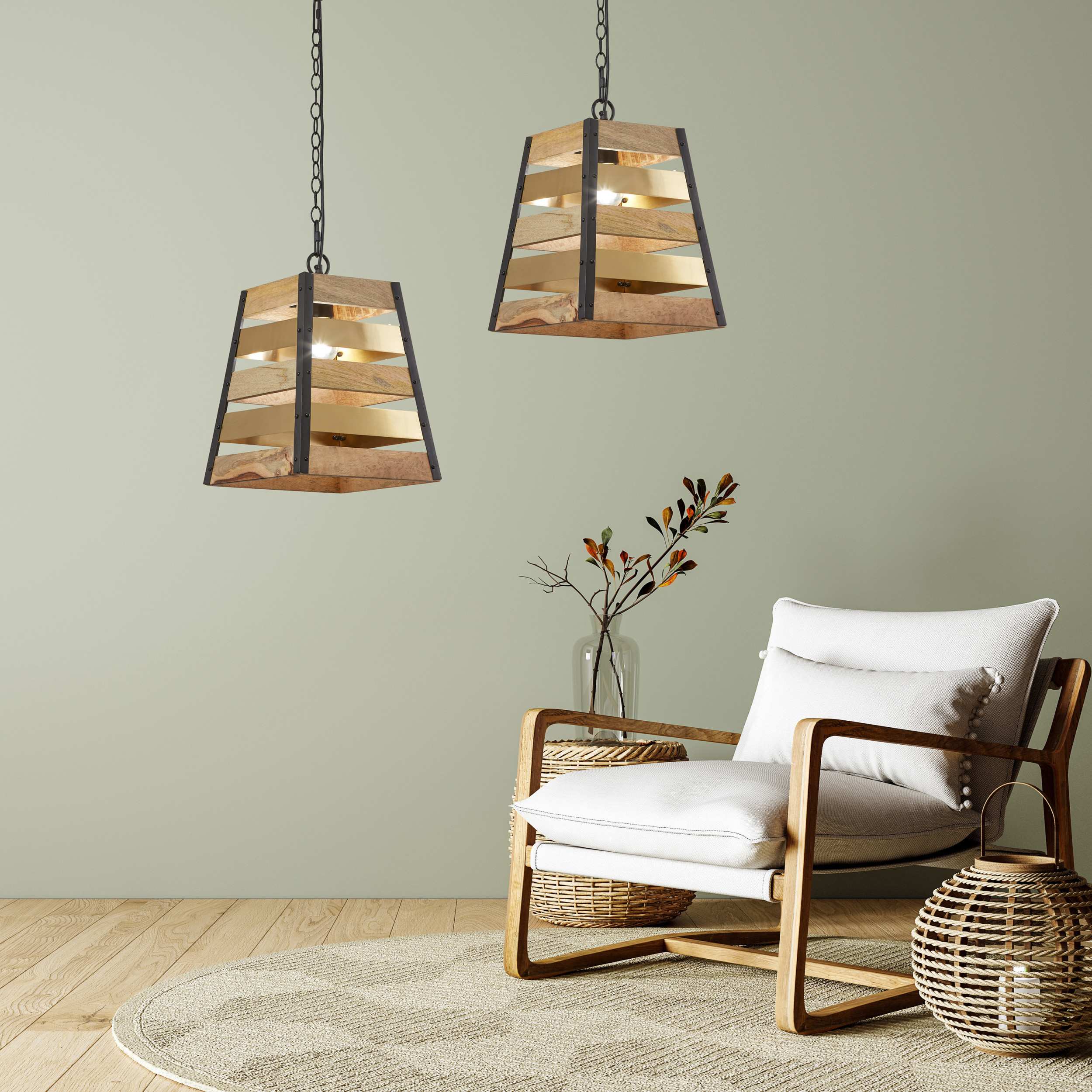 River of Goods Hanging Pendant Lamp - Gold, Natural & Black - Image 3