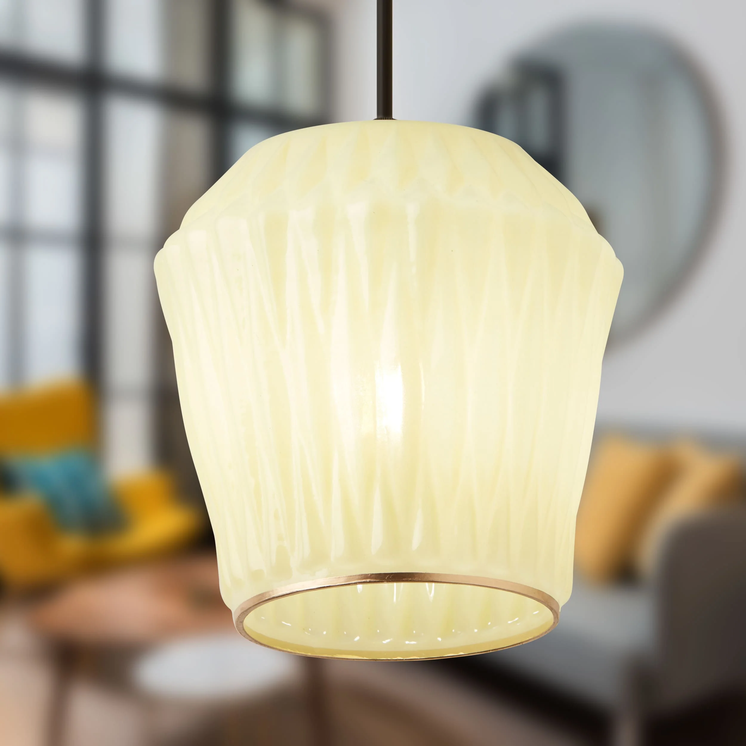 River of Goods Light Yellow and Gold Dome Shade Pendant - Image 2