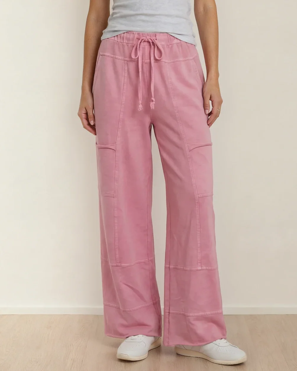 Hannah Mineral Wash Exposed Seam Wide Leg Cargo Pants - Bonbon - Image 3