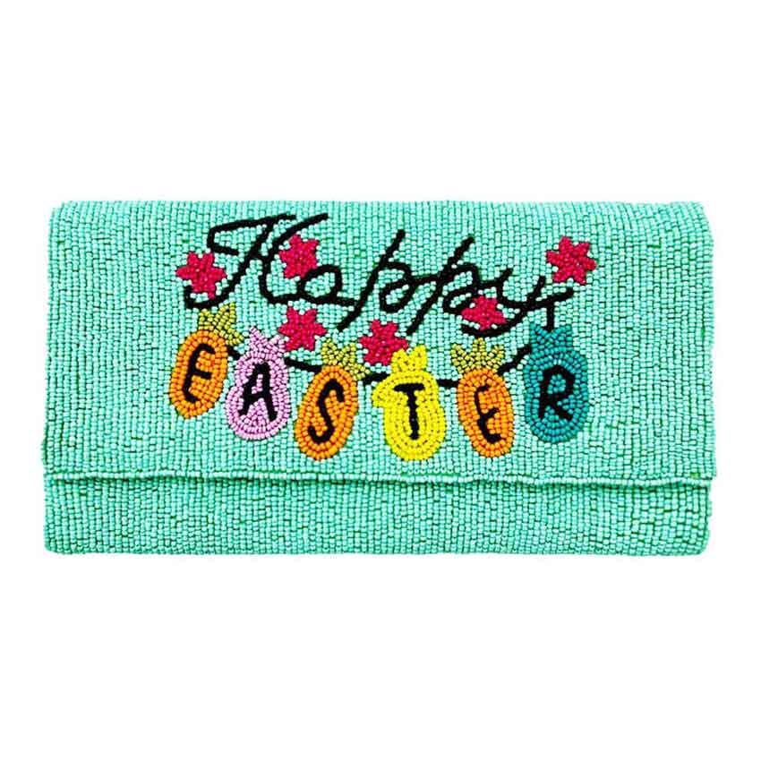 Happy Easter Message Bunny Seed Beaded Clutch Crossbody Bag - Image 3