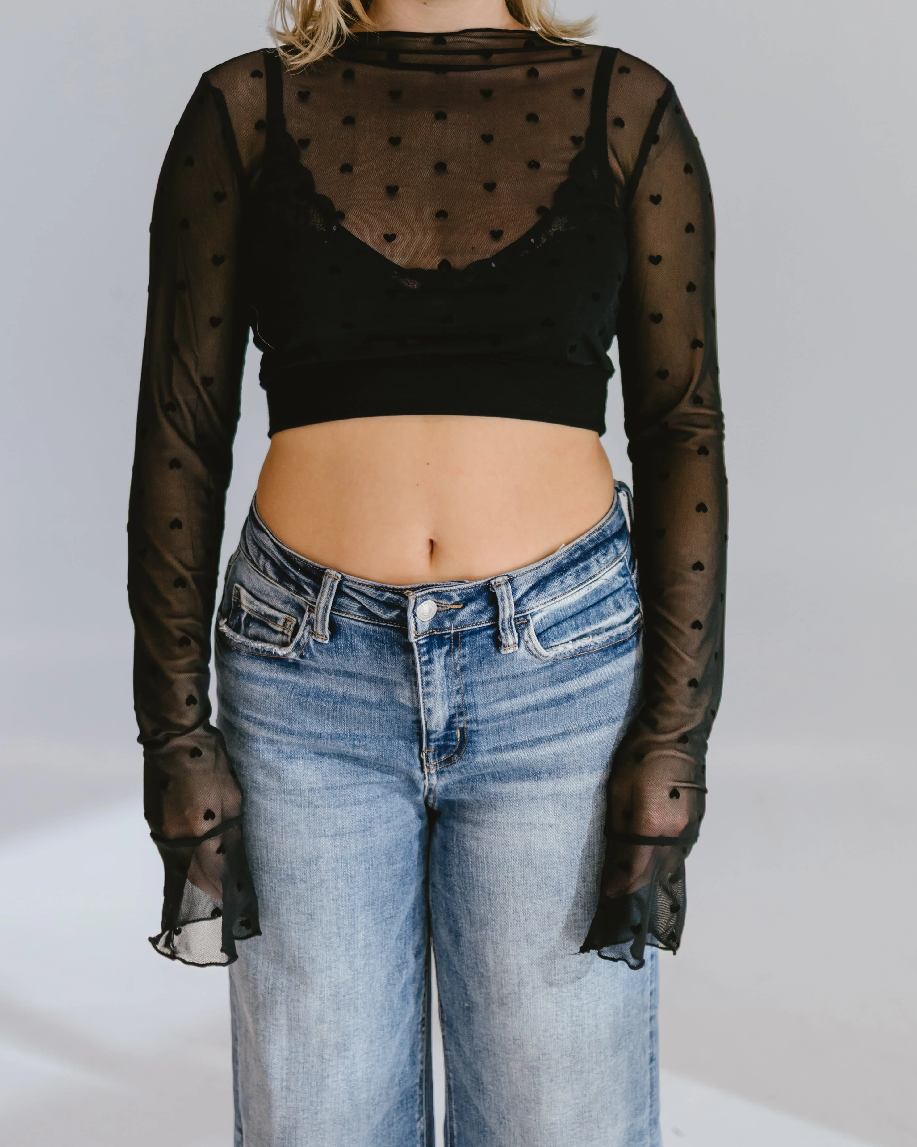 Heart Mesh Mock Neck Halftee - Image 3