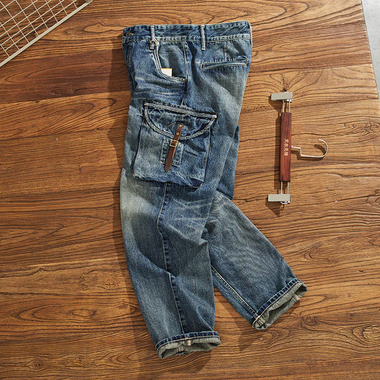 Heavy Weight Cargo Jeans Male Loose Straight Trousers - Image 2
