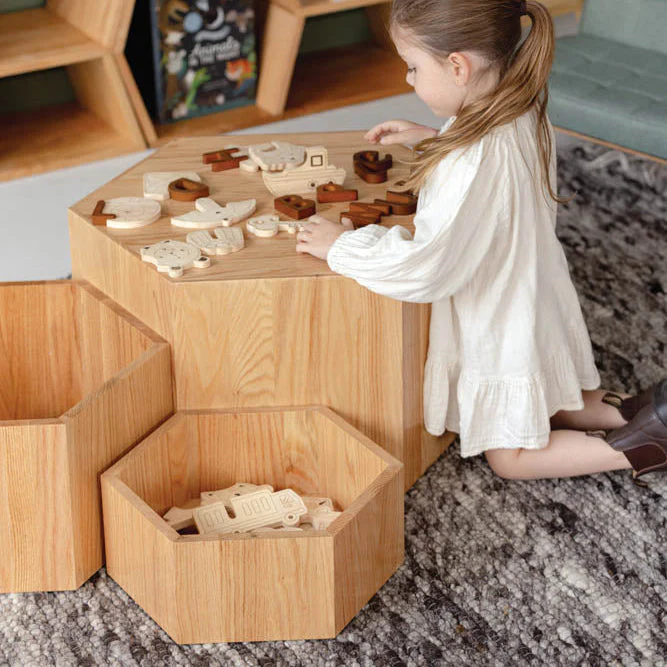 Hexagon Nesting Tables (Set of 3) | Solid European Oak - Image 3