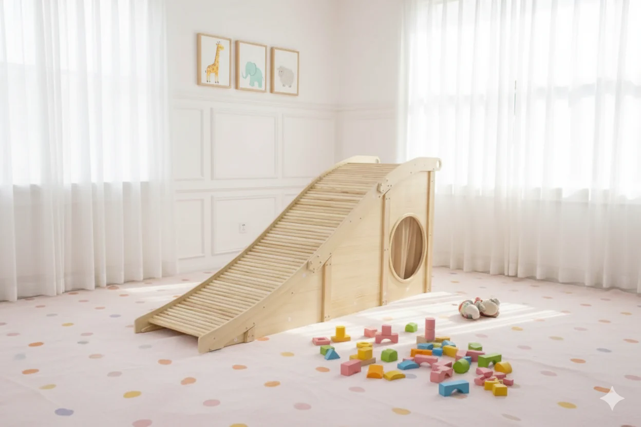 Hickory Indoor Wooden Play Slide & Tunnel - Image 4