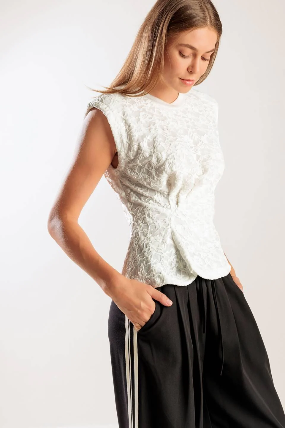 Hidden Smiles White Woven Lace Top - Image 3
