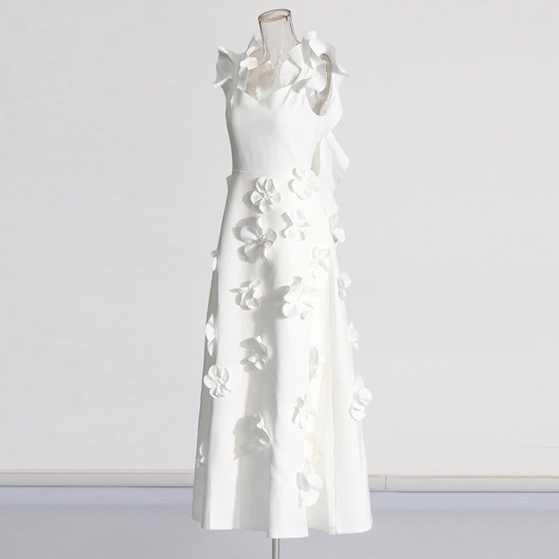 High-grade Stitching Three-dimensional Flower Sling Dress - Image 2