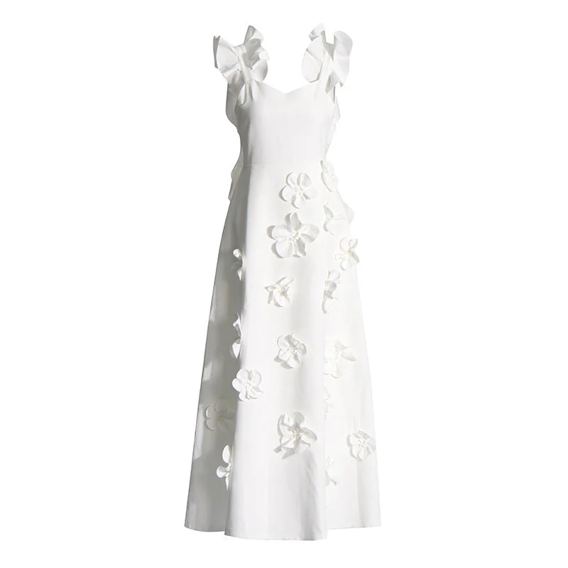 High-grade Stitching Three-dimensional Flower Sling Dress - Image 4