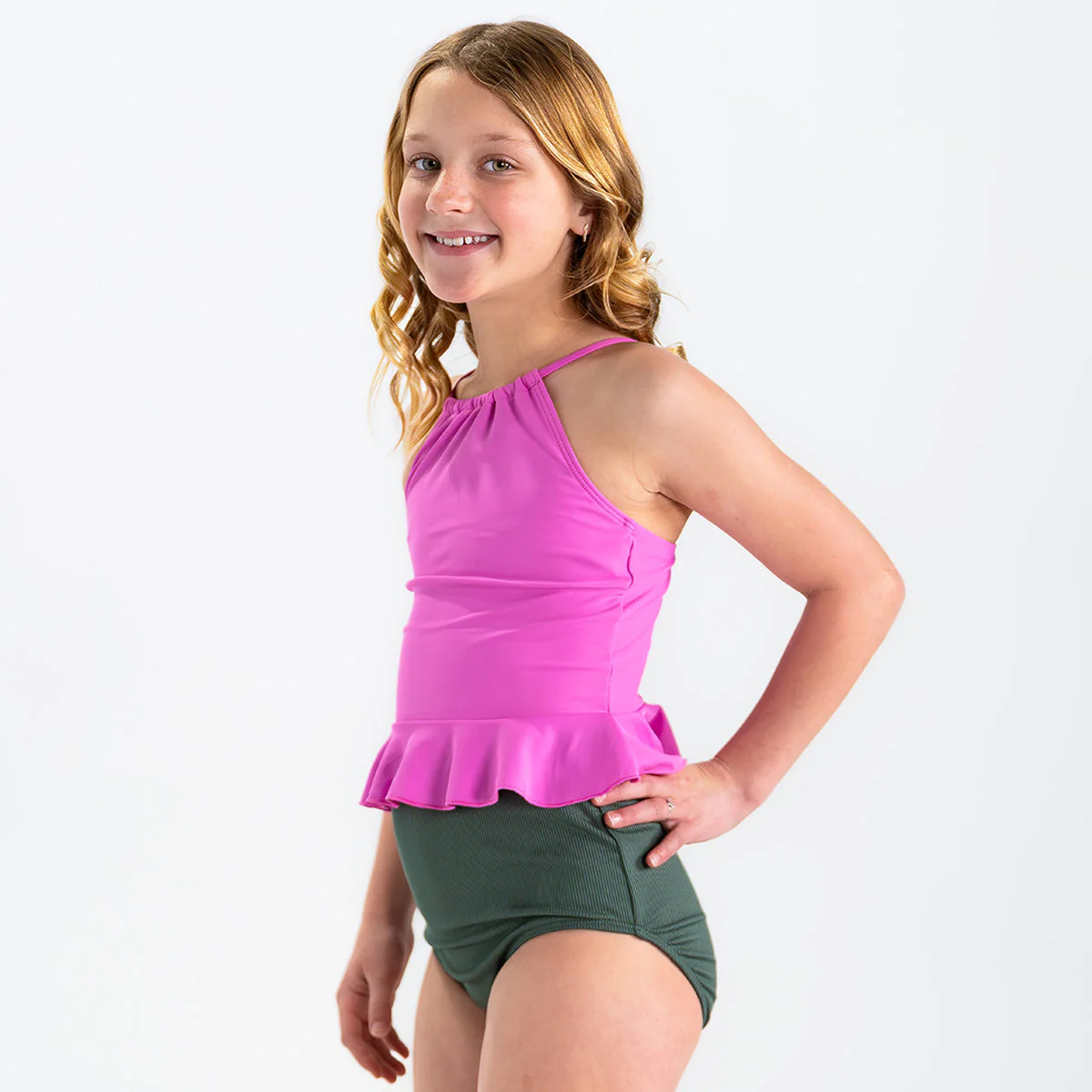 High Neck Peplum Tankini Top (Girls) - Image 5