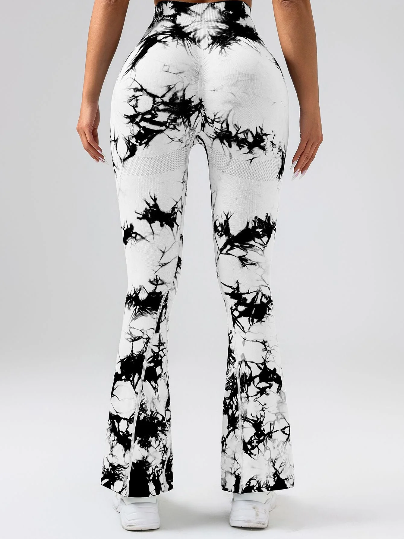 High-Waist Tummy Control Flare Yoga Pants For Women, Tie-Dye Stretch Slimming Bootcut Workout Pants, Fitness & Sports Activewear