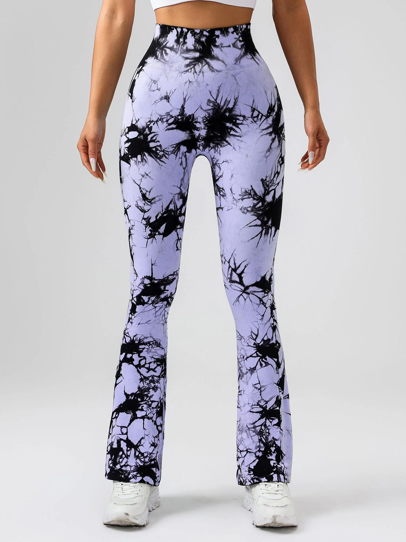 High-Waist Tummy Control Flare Yoga Pants For Women, Tie-Dye Stretch Slimming Bootcut Workout Pants, Fitness & Sports Activewear - Image 10