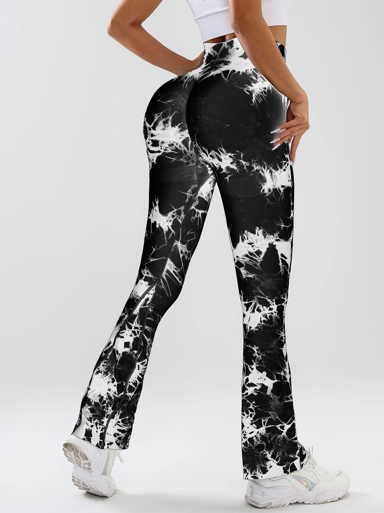 High-Waist Tummy Control Flare Yoga Pants For Women, Tie-Dye Stretch Slimming Bootcut Workout Pants, Fitness & Sports Activewear - Image 16