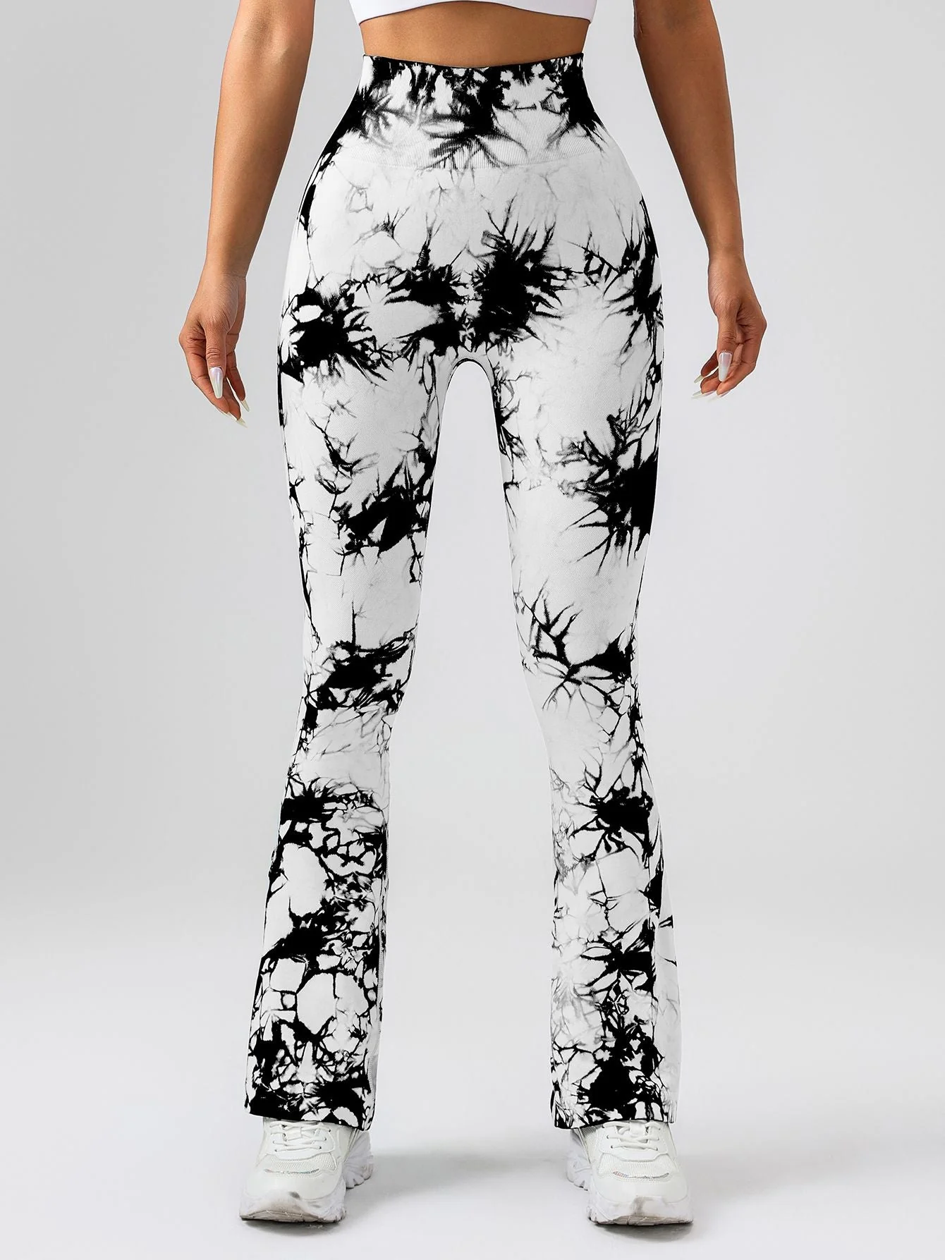 High-Waist Tummy Control Flare Yoga Pants For Women, Tie-Dye Stretch Slimming Bootcut Workout Pants, Fitness & Sports Activewear - Image 2