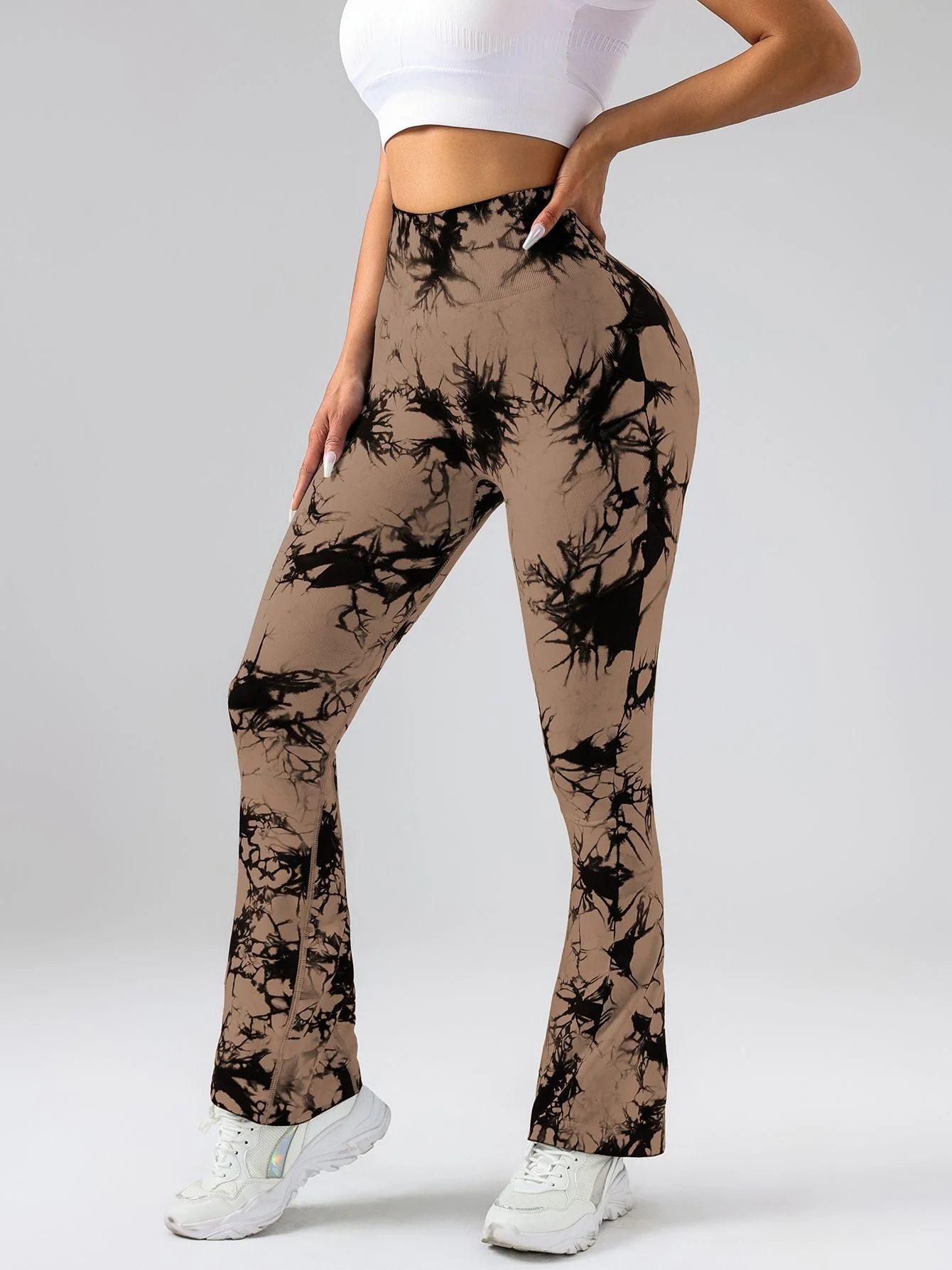 High-Waist Tummy Control Flare Yoga Pants For Women, Tie-Dye Stretch Slimming Bootcut Workout Pants, Fitness & Sports Activewear - Image 20