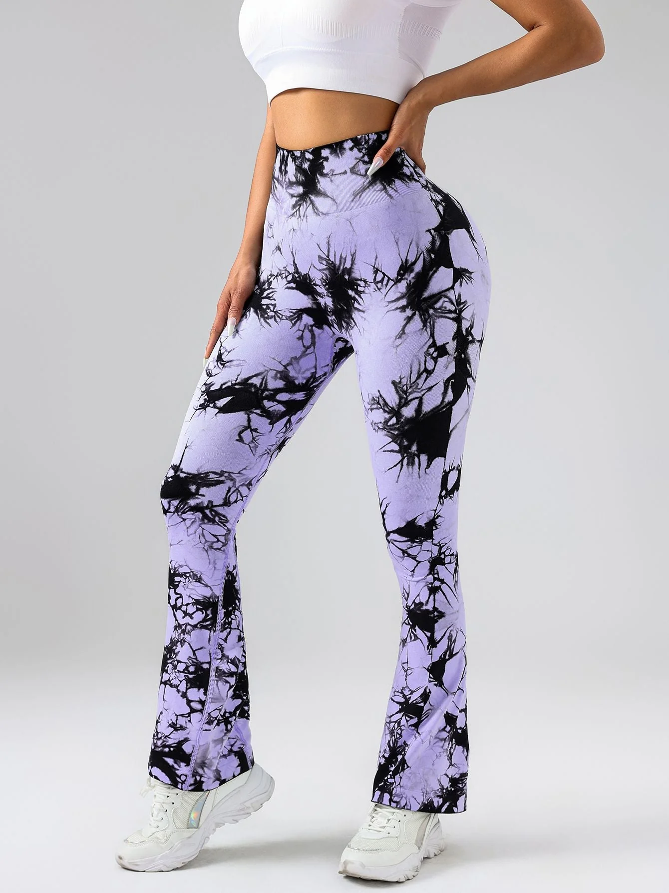 High-Waist Tummy Control Flare Yoga Pants For Women, Tie-Dye Stretch Slimming Bootcut Workout Pants, Fitness & Sports Activewear - Image 23