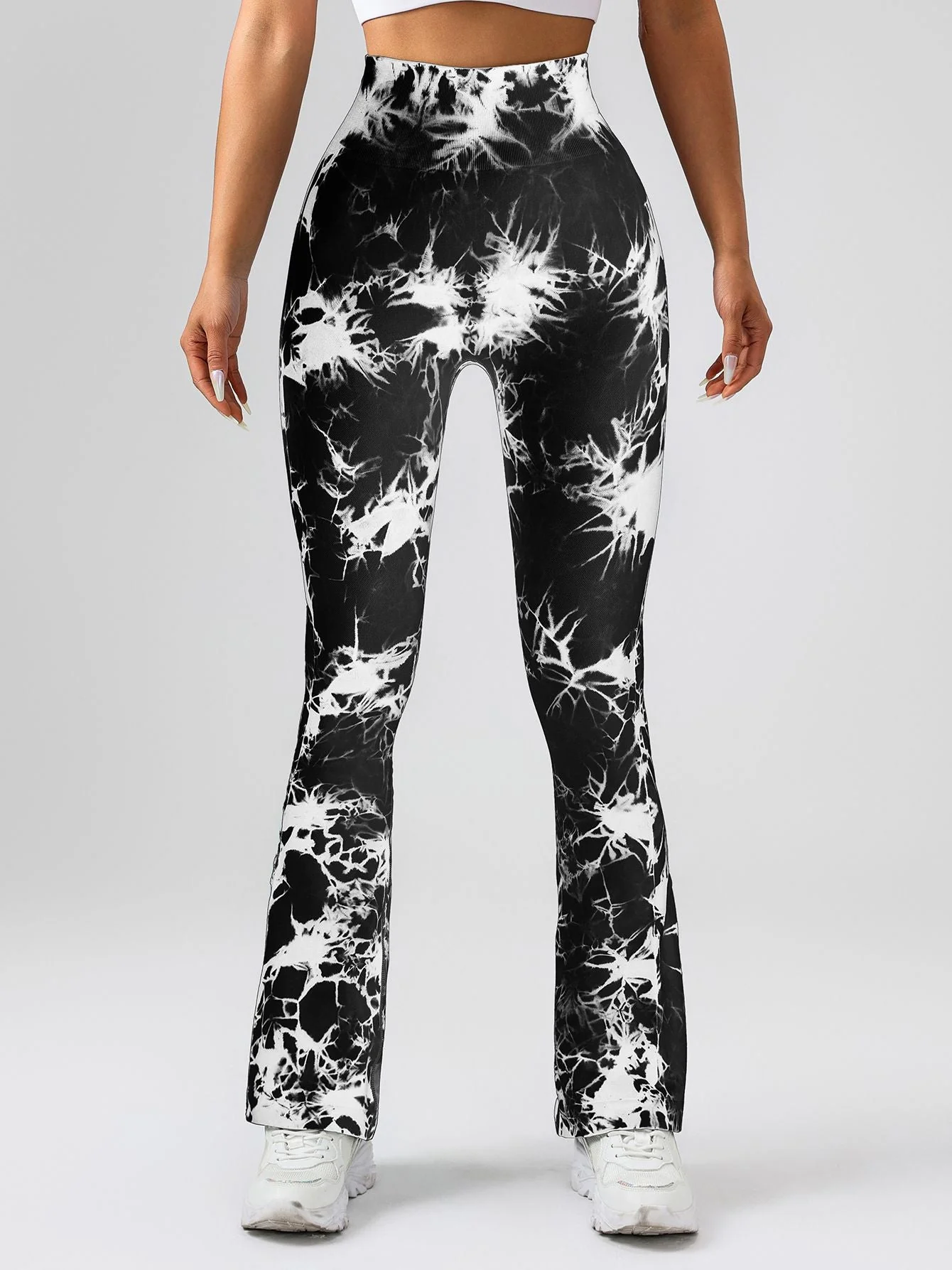 High-Waist Tummy Control Flare Yoga Pants For Women, Tie-Dye Stretch Slimming Bootcut Workout Pants, Fitness & Sports Activewear - Image 4