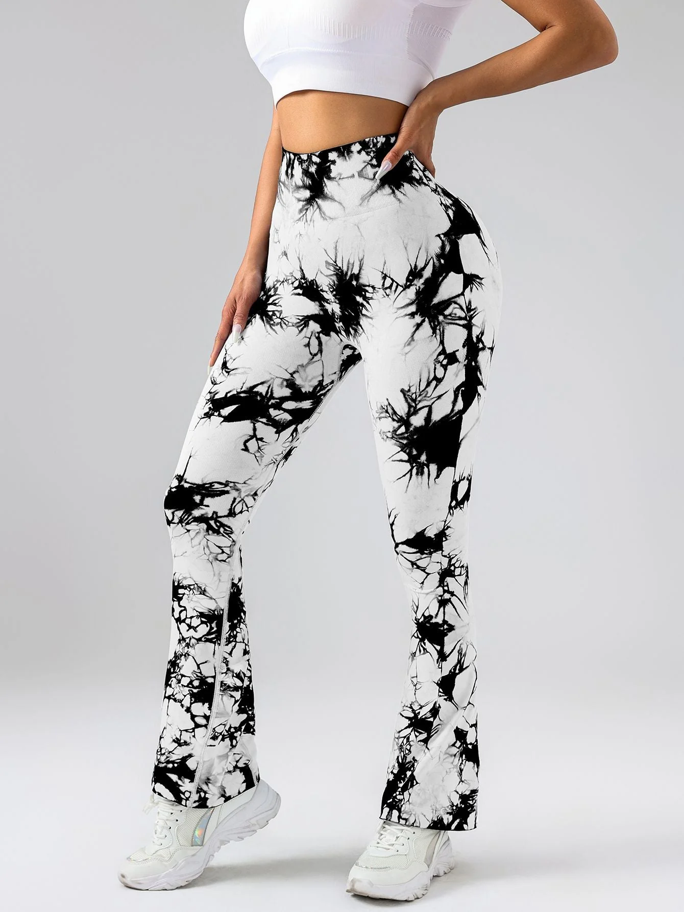 High-Waist Tummy Control Flare Yoga Pants For Women, Tie-Dye Stretch Slimming Bootcut Workout Pants, Fitness & Sports Activewear - Image 9