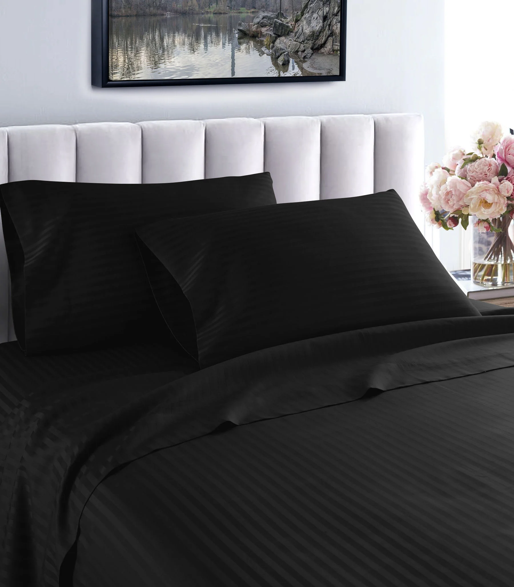 Home Sweet Home Dream 1000 Thread Count Fresh Home Collection 100% Egyptian Cotton Deep Pocket Dobby Striped Bed Sheet Set - Image 26