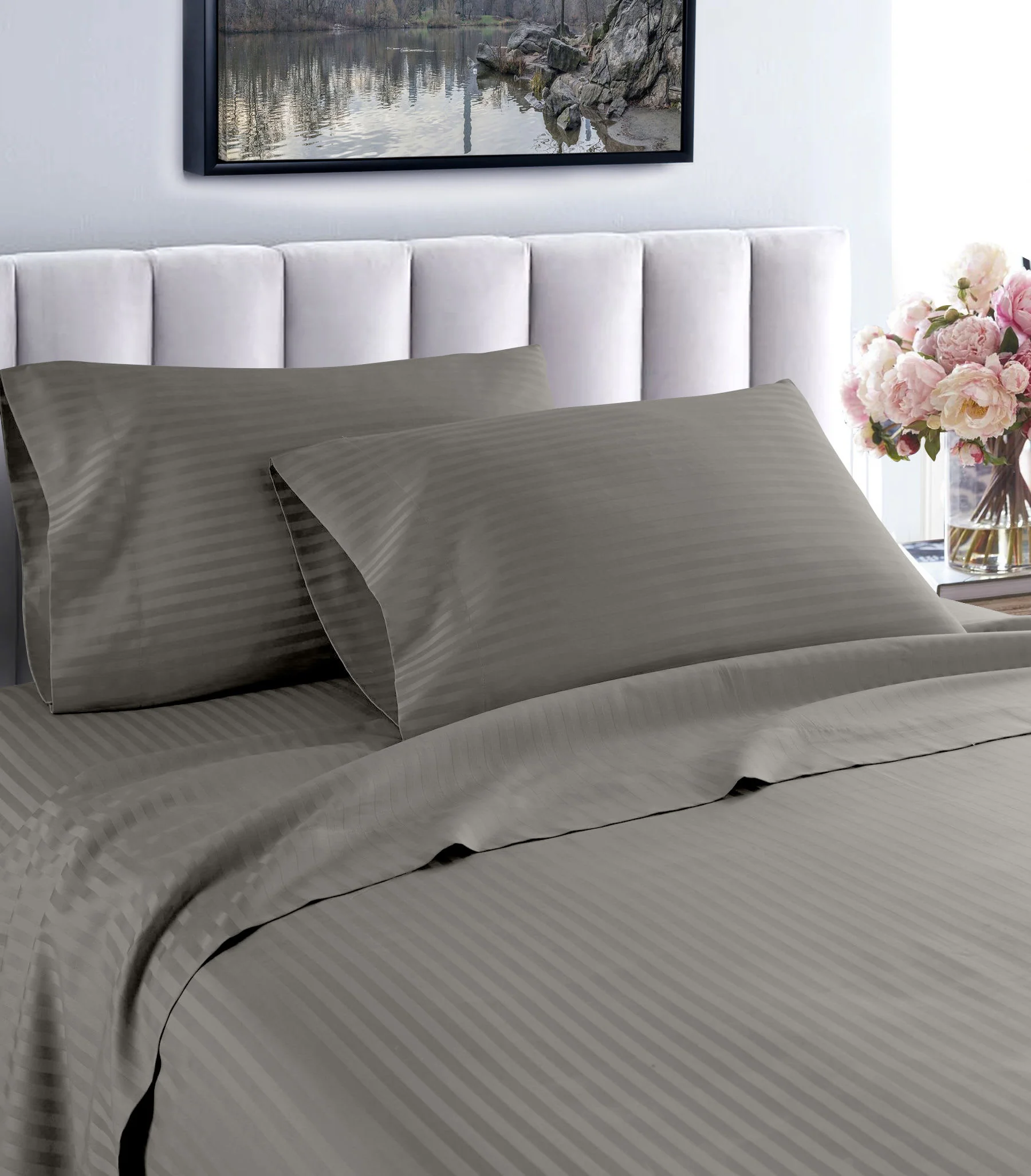 Home Sweet Home Dream 1000 Thread Count Fresh Home Collection 100% Egyptian Cotton Deep Pocket Dobby Striped Bed Sheet Set - Image 41