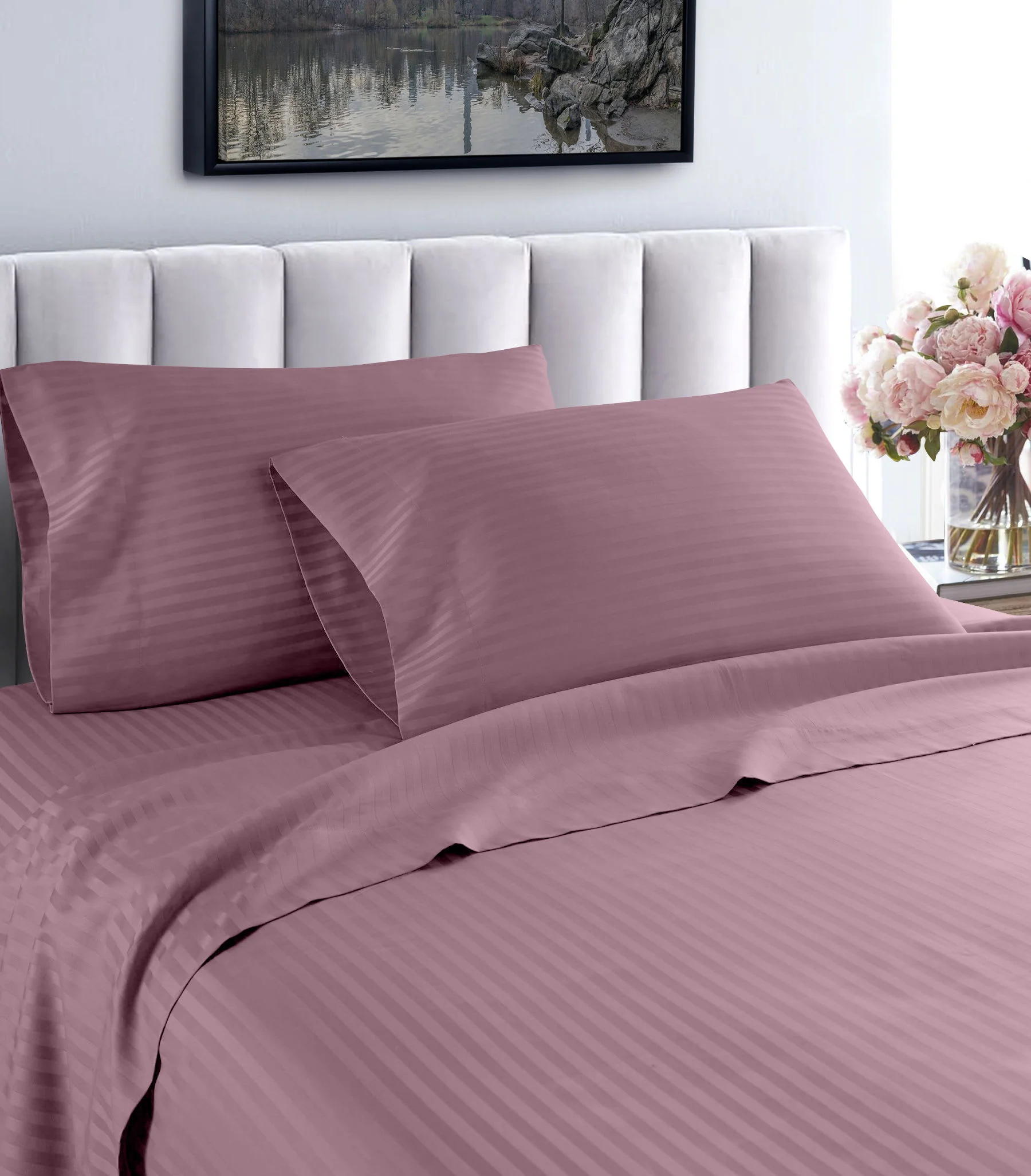 Home Sweet Home Dream 1000 Thread Count Fresh Home Collection 100% Egyptian Cotton Deep Pocket Dobby Striped Bed Sheet Set - Image 71
