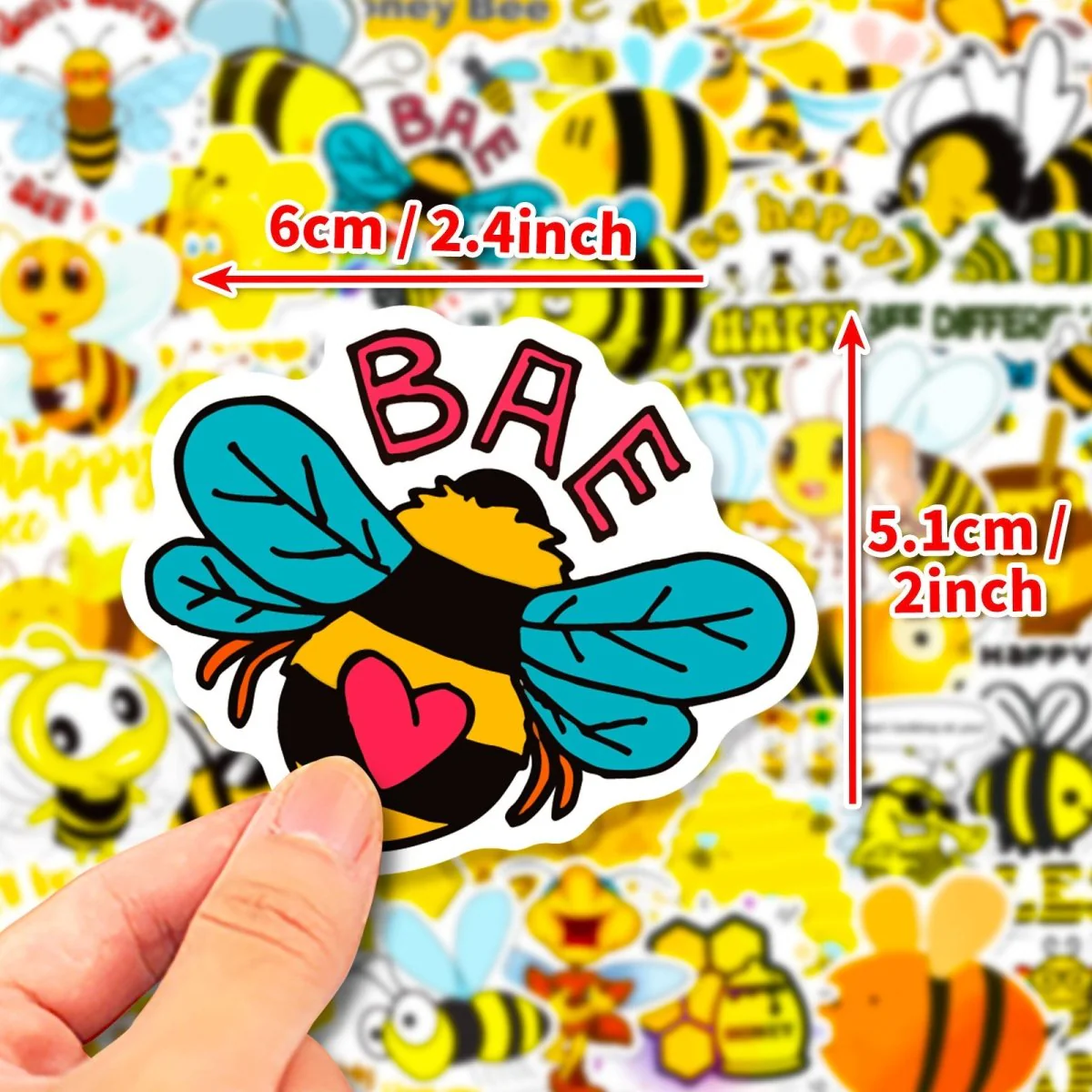 Honey Bee Vinyl Stickers – 50 Waterproof, Non-Duplicate Set - Image 2
