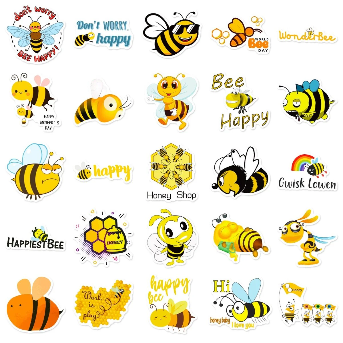 Honey Bee Vinyl Stickers – 50 Waterproof, Non-Duplicate Set - Image 3