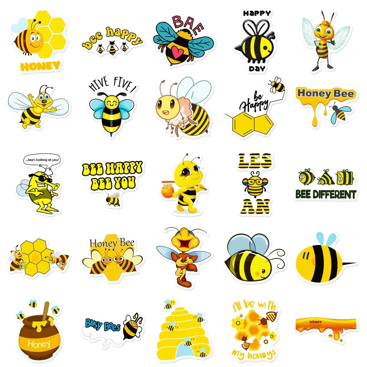 Honey Bee Vinyl Stickers – 50 Waterproof, Non-Duplicate Set - Image 4
