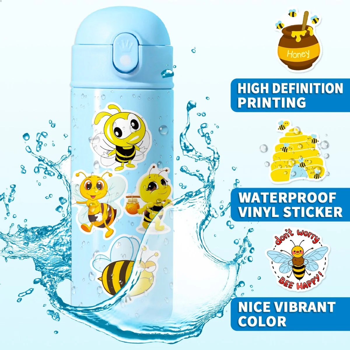 Honey Bee Vinyl Stickers – 50 Waterproof, Non-Duplicate Set - Image 7