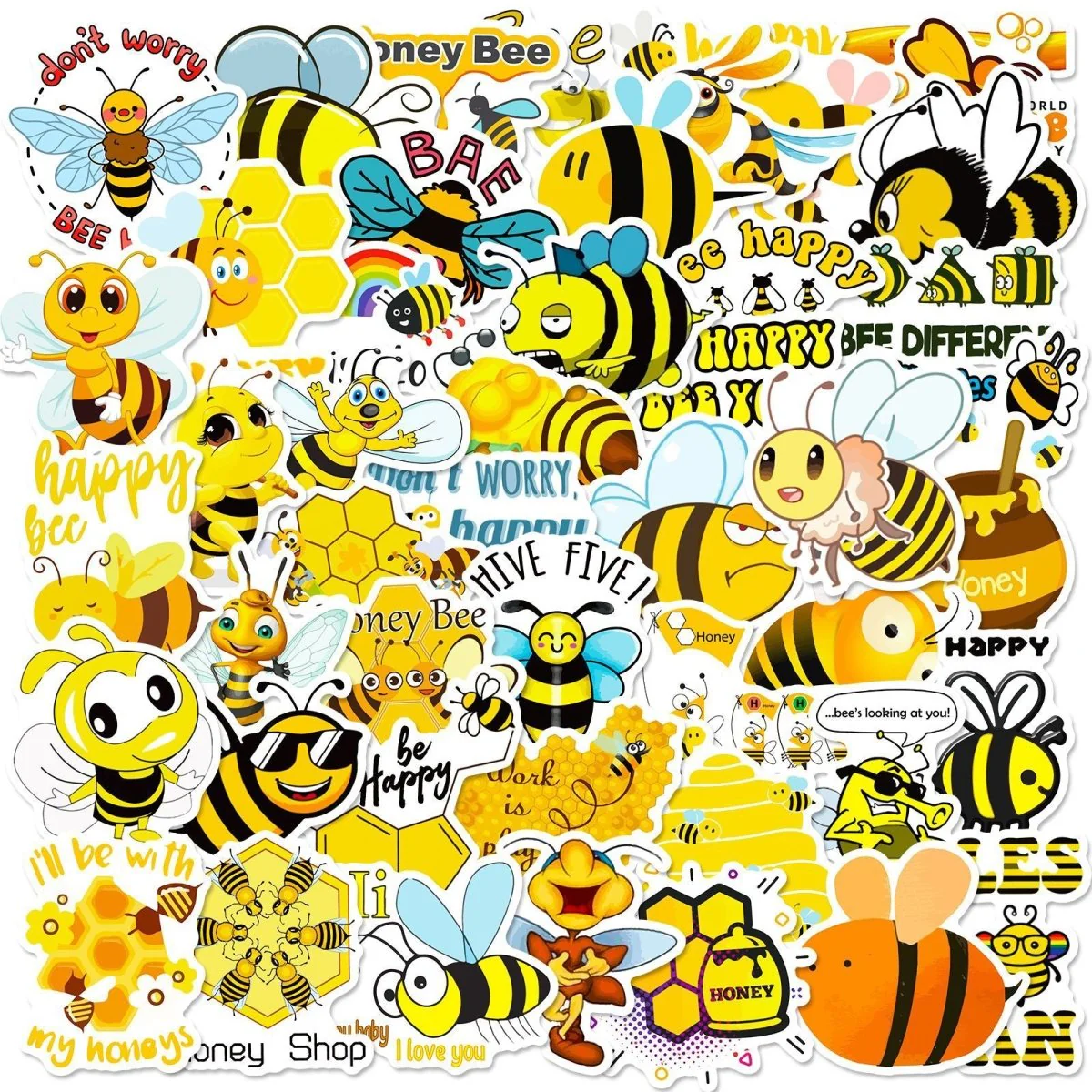 Honey Bee Vinyl Stickers – 50 Waterproof, Non-Duplicate Set - Image 8