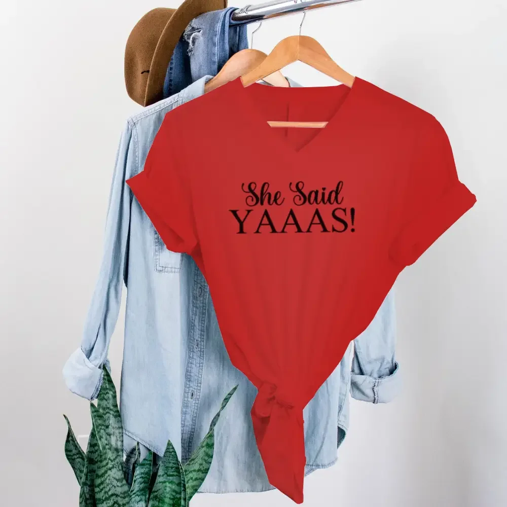 💍 I Said YAAAS Bachelorette Crew Party 🍾 Matching V-Neck T-Shirts - Image 13