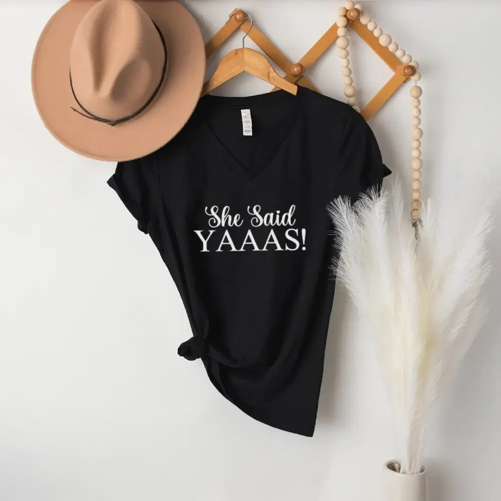 💍 I Said YAAAS Bachelorette Crew Party 🍾 Matching V-Neck T-Shirts - Image 2
