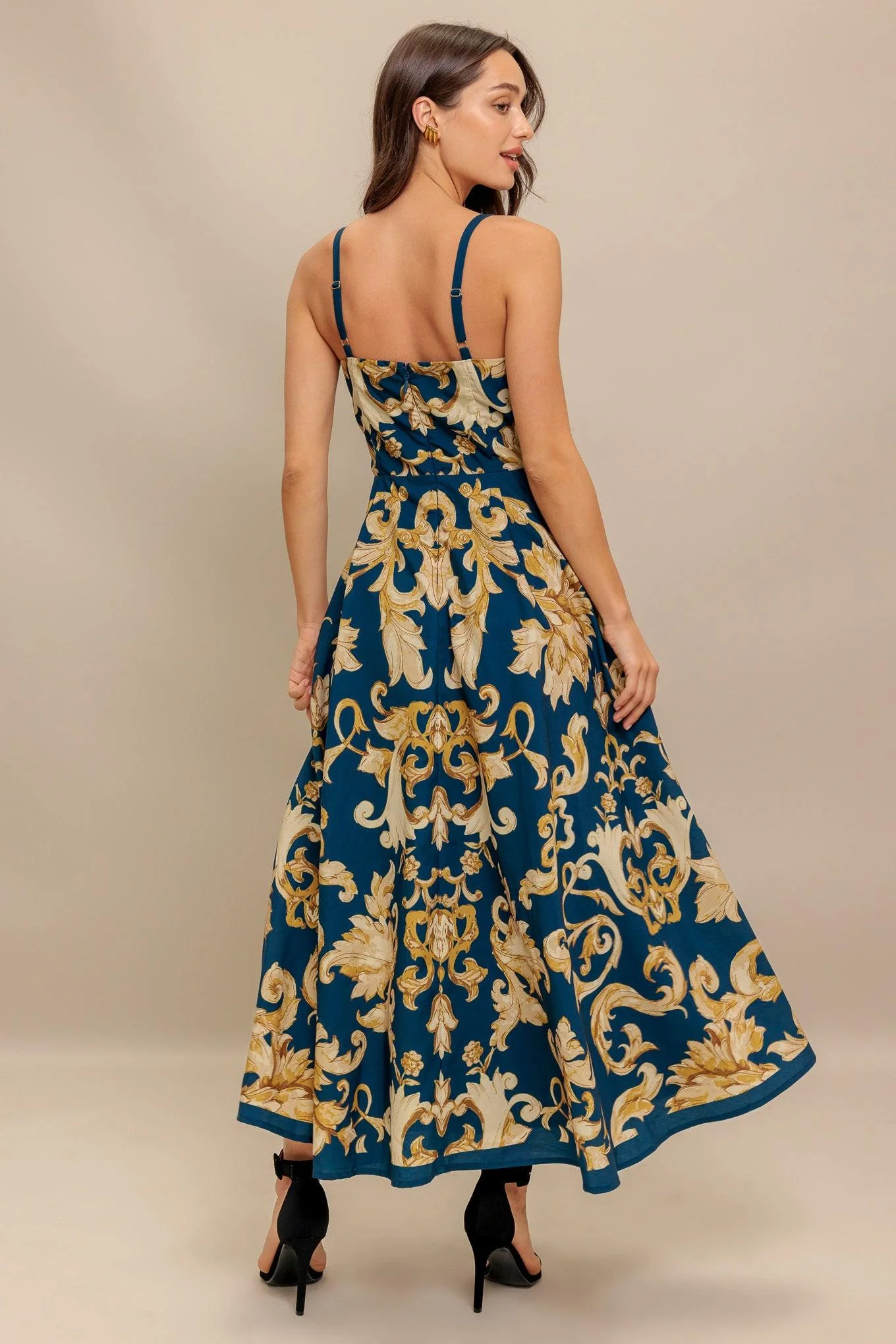 Imperial Bloom Blue Woven Midi Dress - Image 5